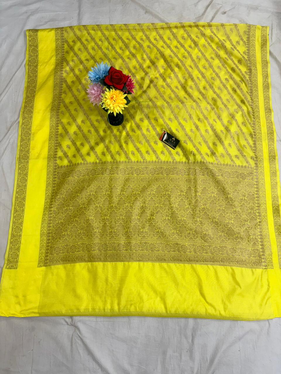 lemon worm banarasi silk saree ada booti
