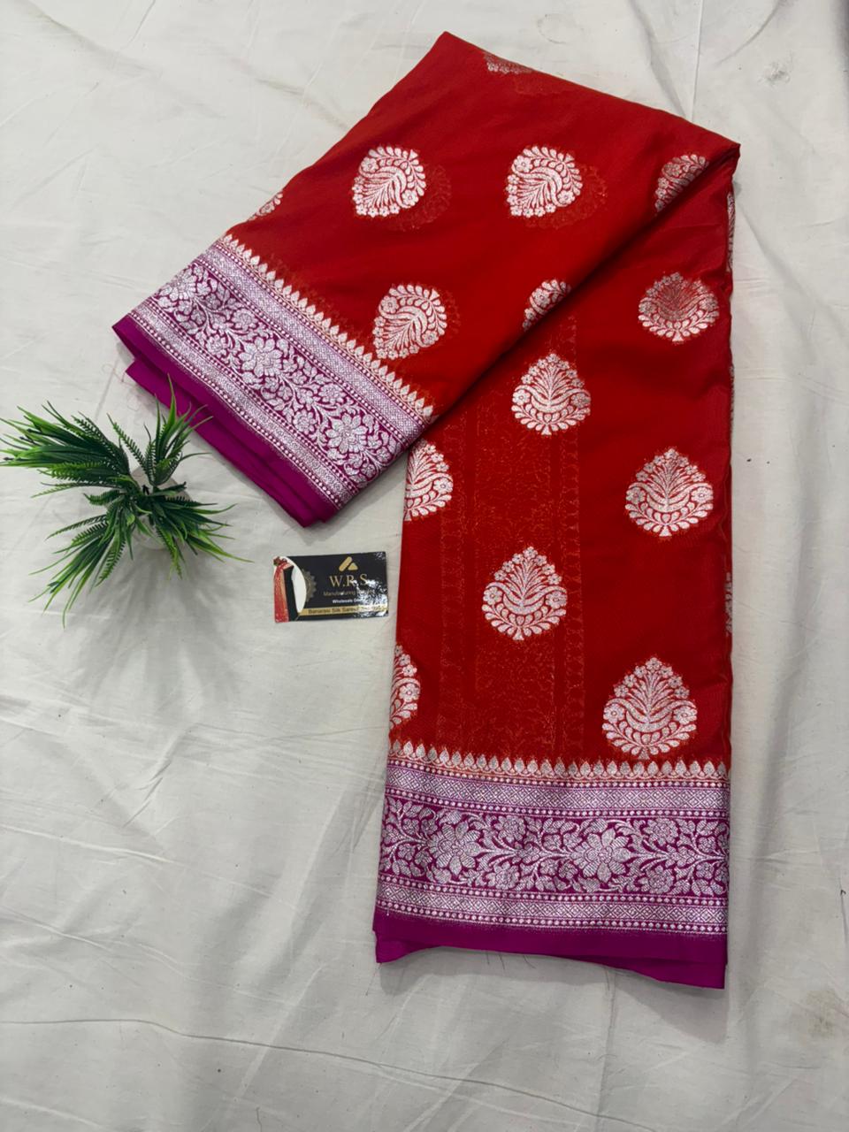 magenta orange katan georgutte boota saree