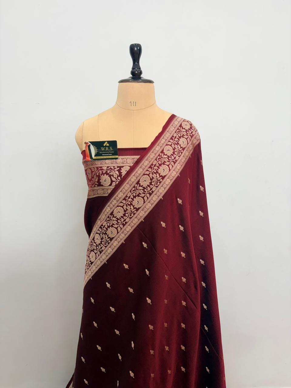 maroon katan buti banasasi silk saree