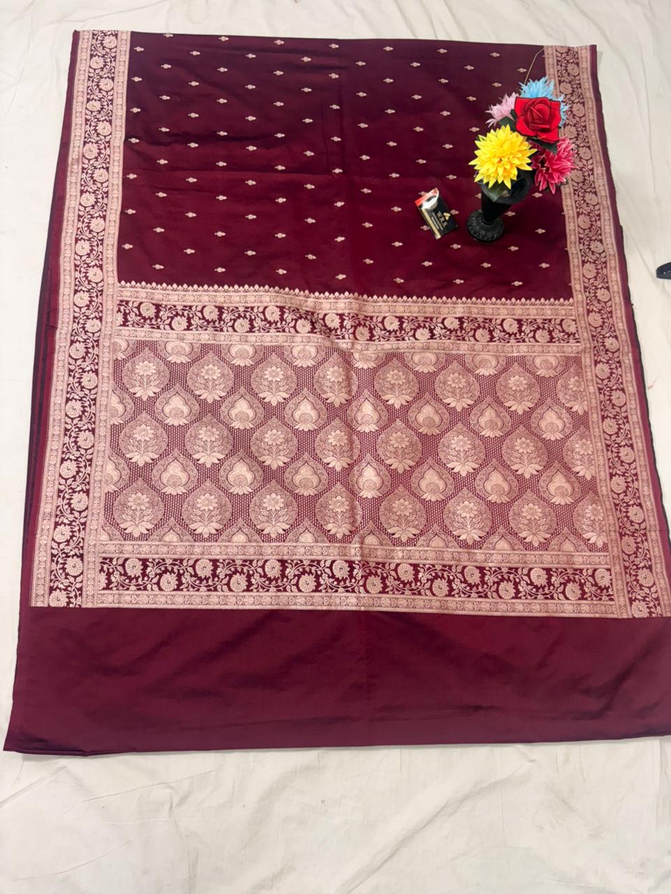 maroon katan buti banasasi silk saree