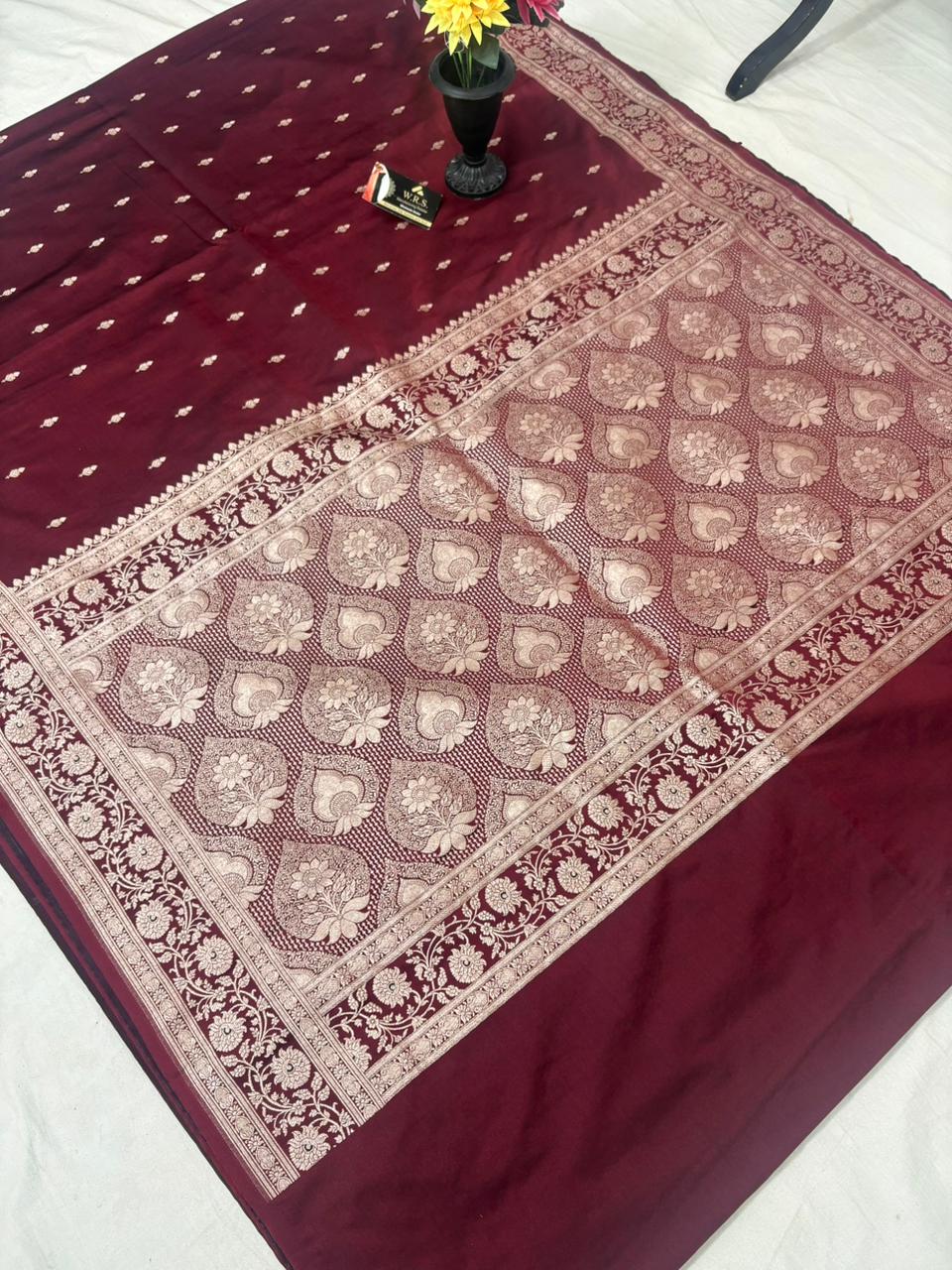 maroon katan buti banasasi silk saree
