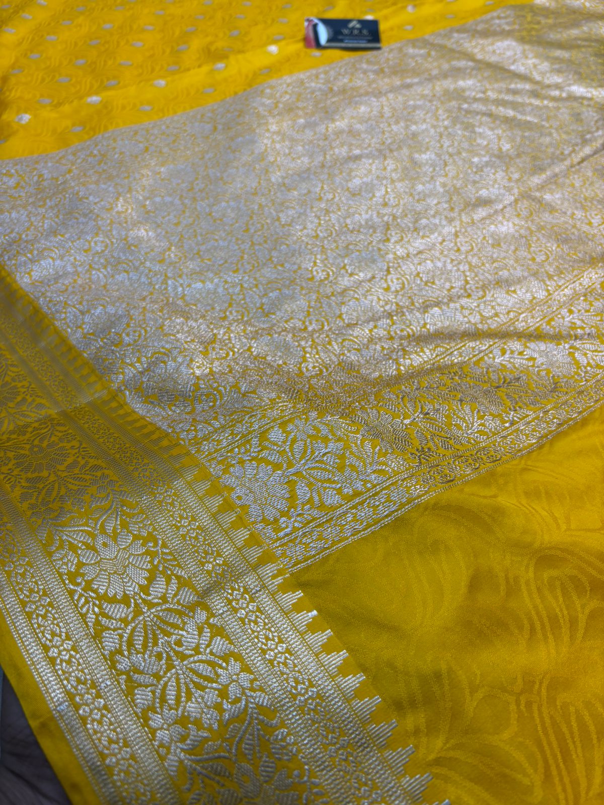 mustard tussar banarasi silk saree water gold zari