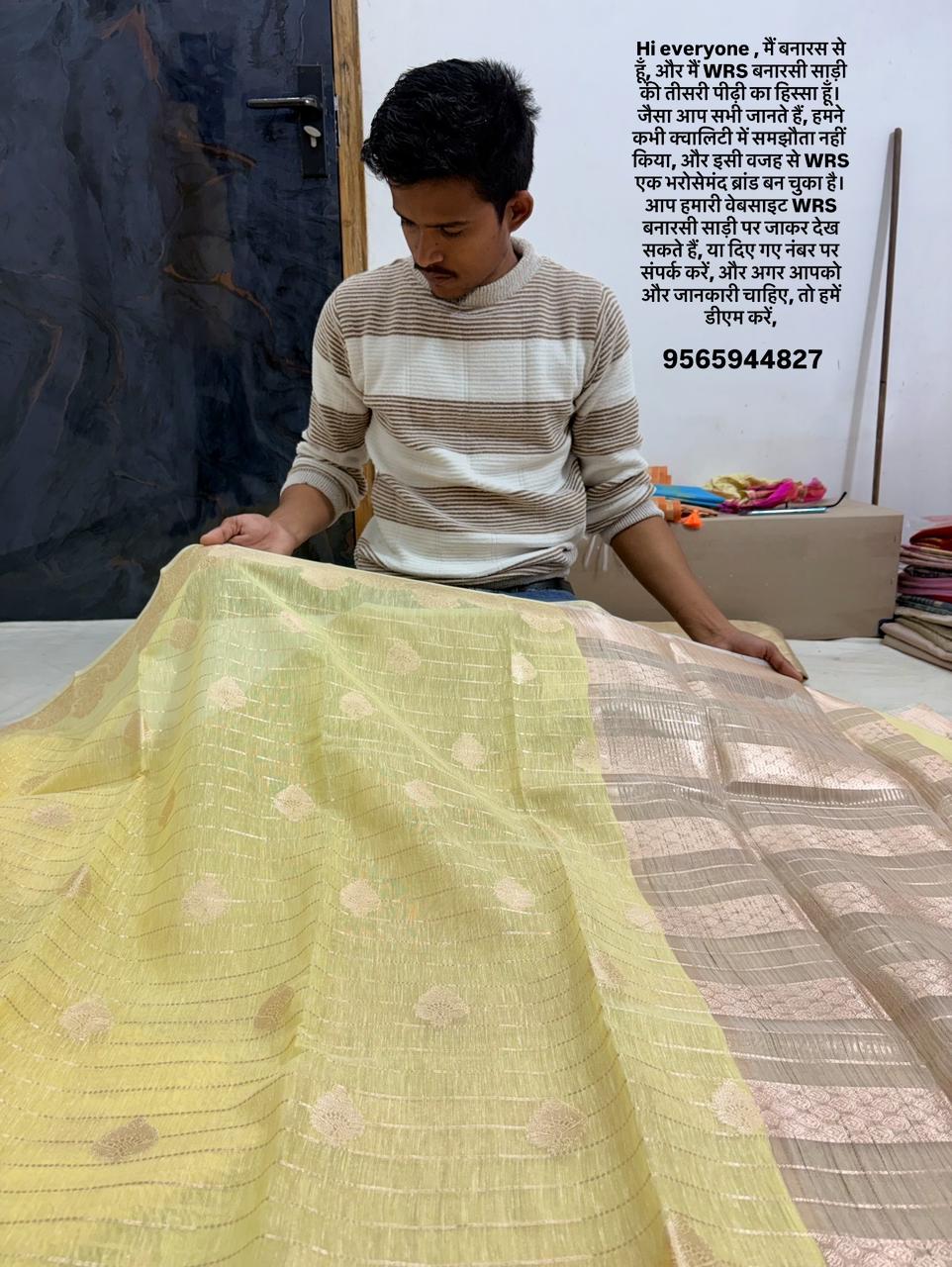 Navy blue cotton banarasi silk saree