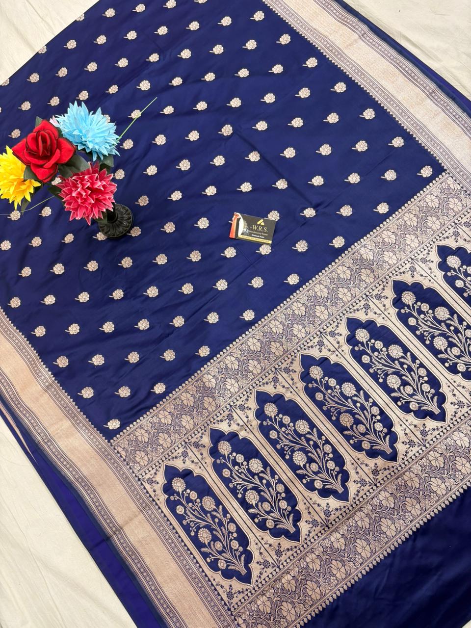 navy blue mushru banarasi silk saree