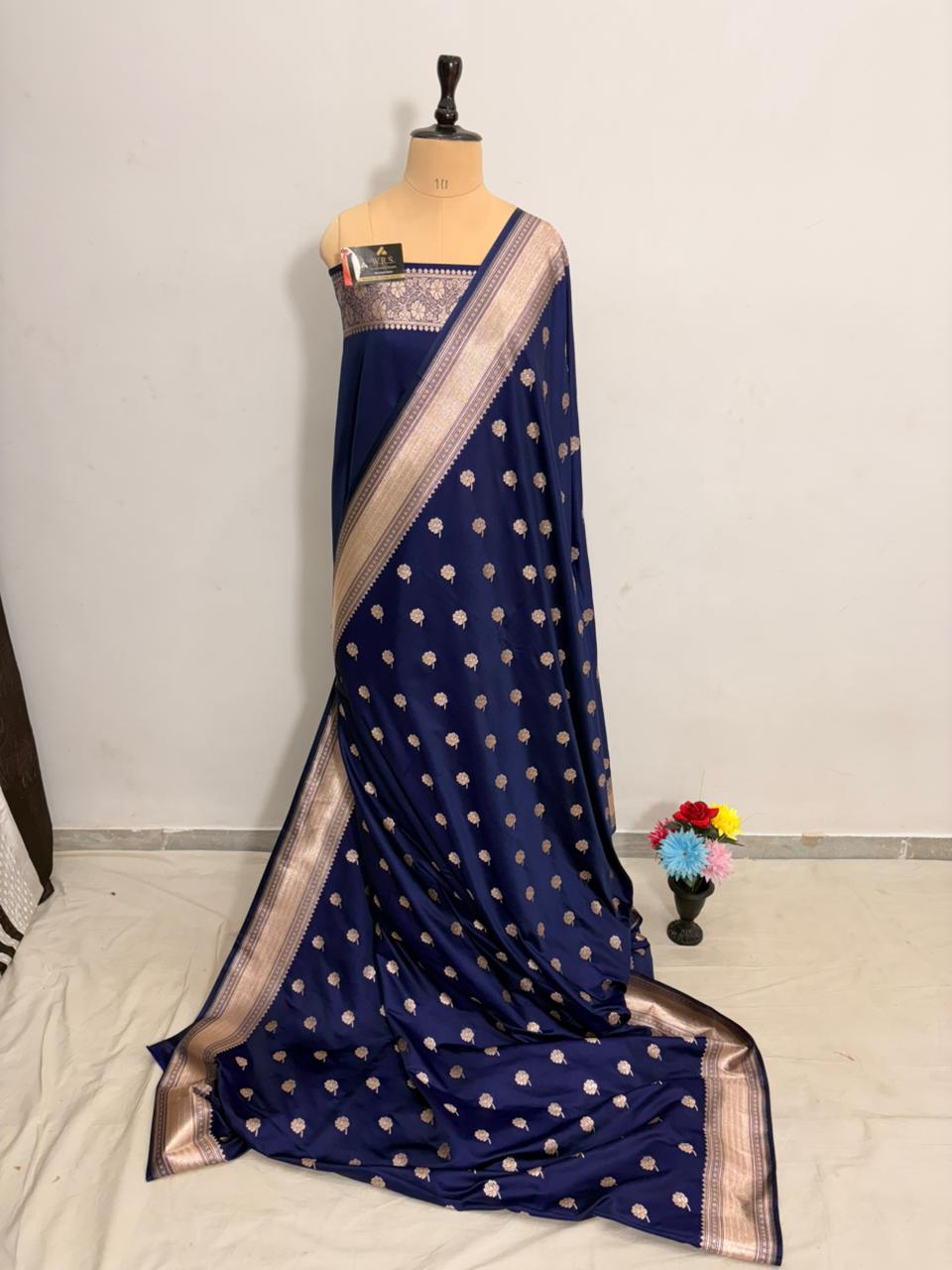 navy blue mushru banarasi silk saree