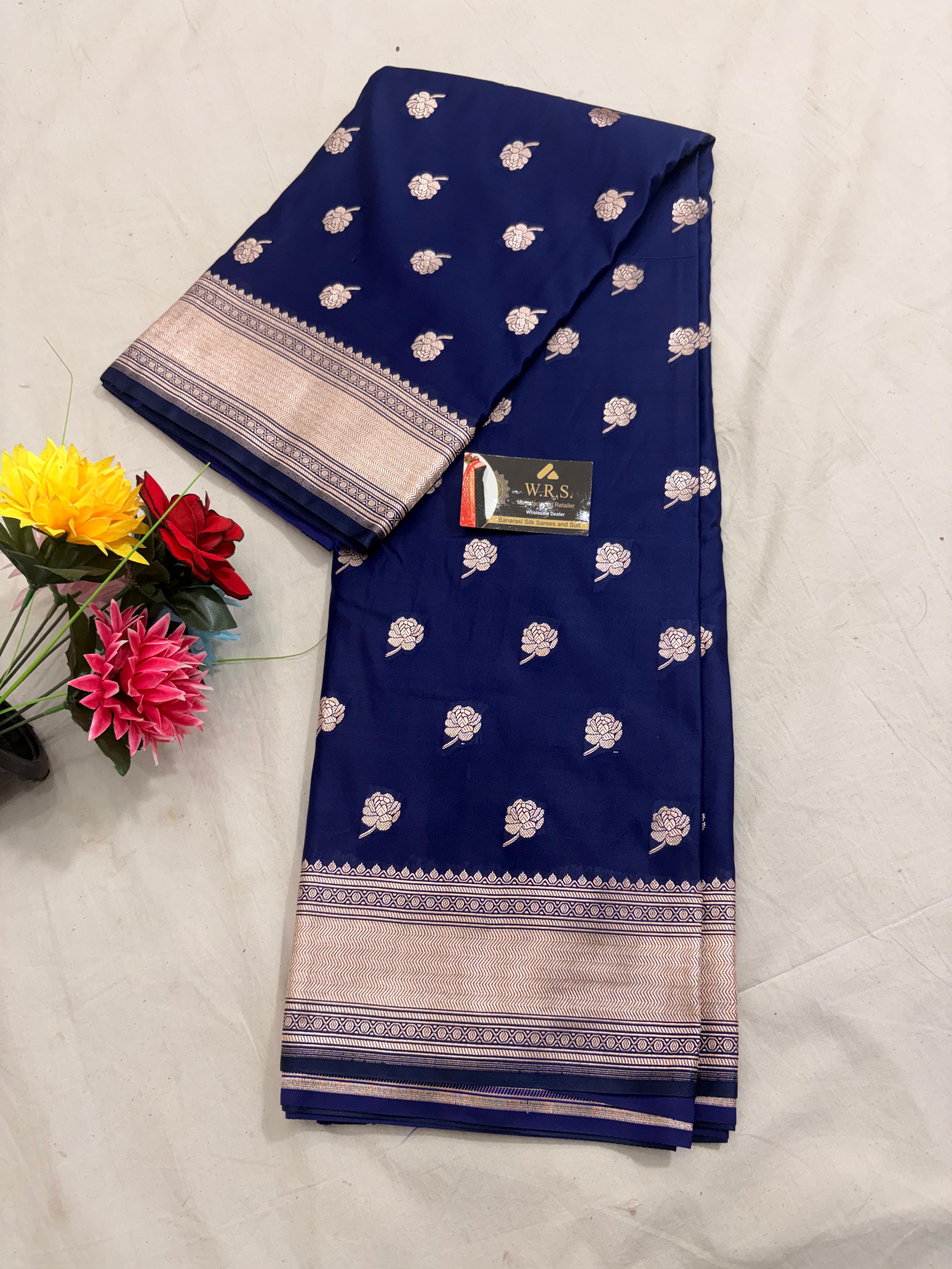 navy blue mushru banarasi silk saree
