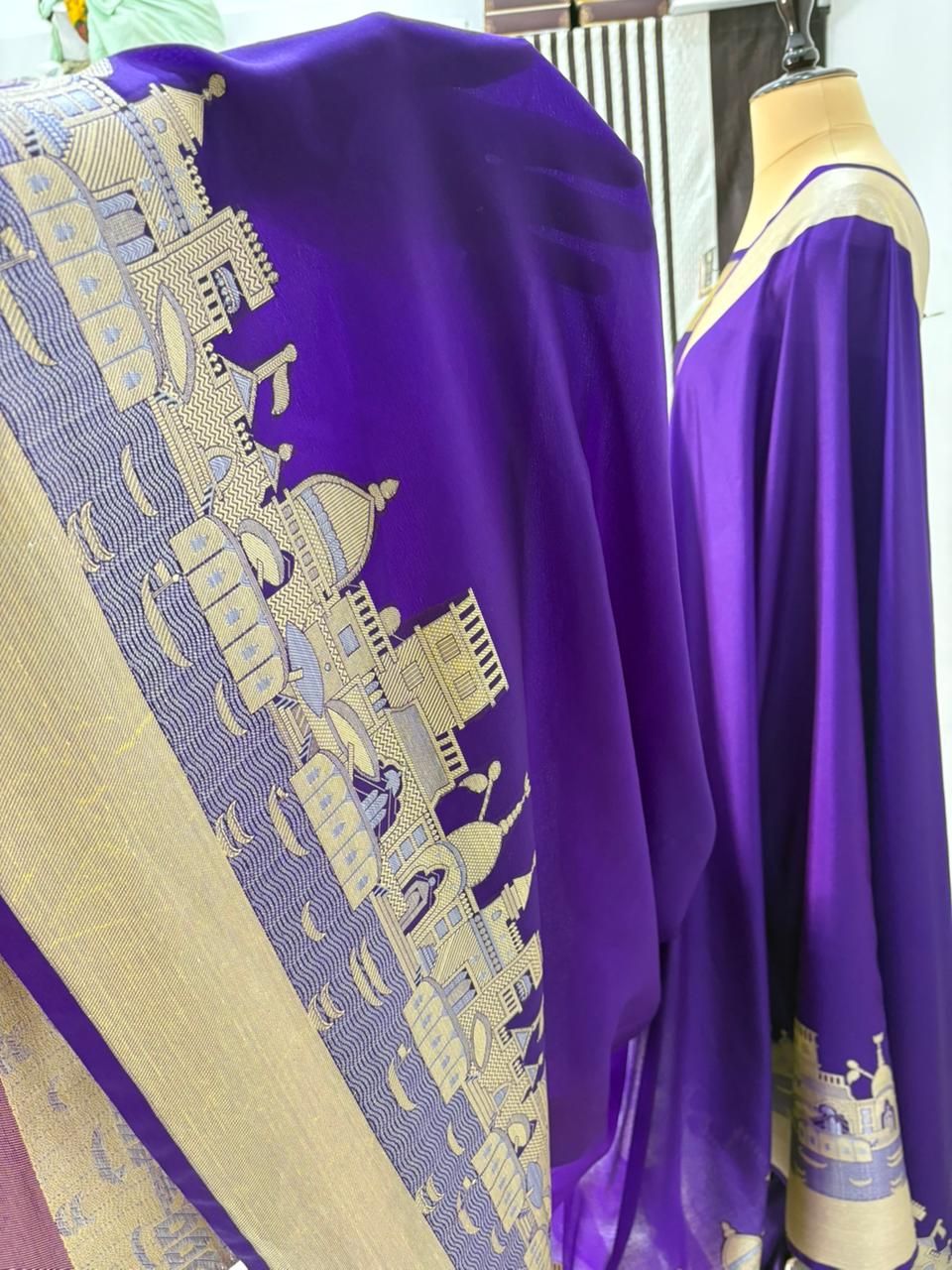 nevy blue ghat katan silk shine saree