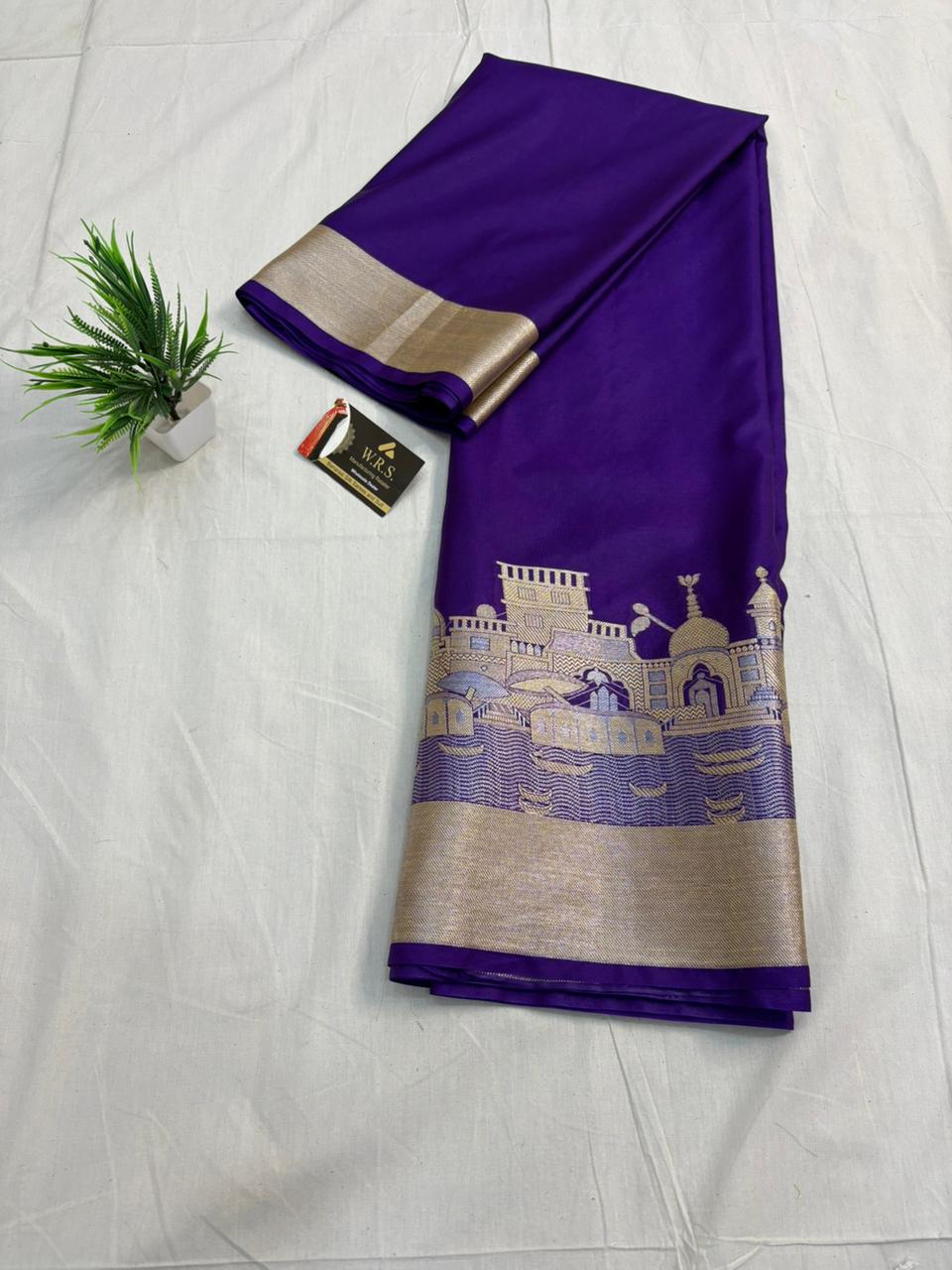 nevy blue ghat katan silk shine saree
