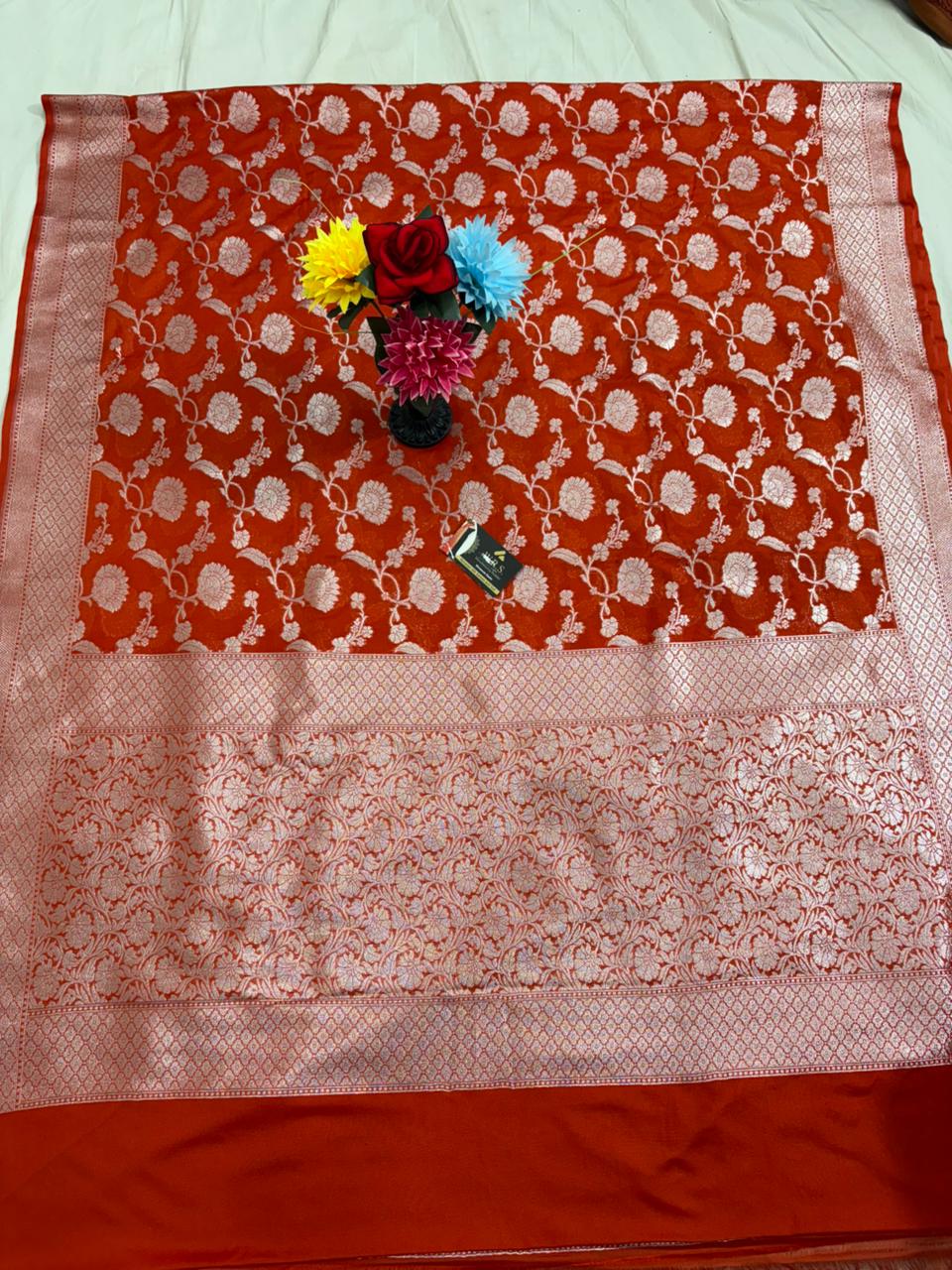 orange  jal katan georgette saree