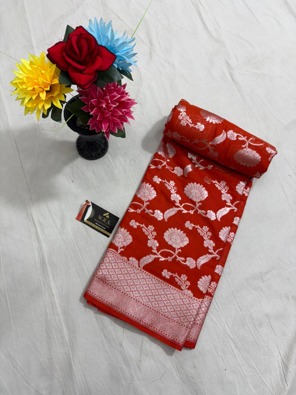 orange  jal katan georgette saree