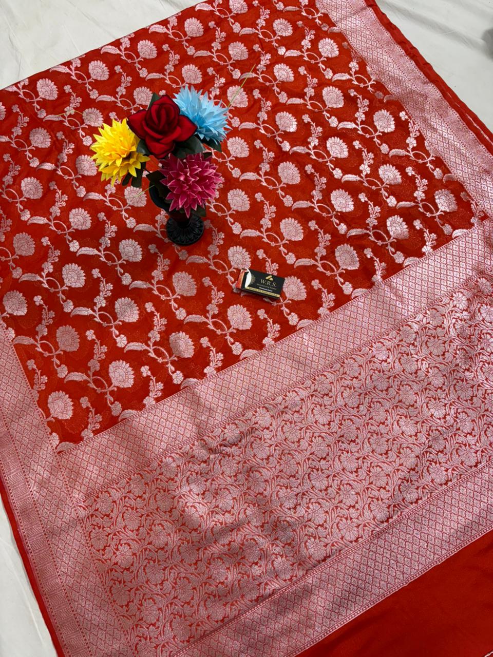 orange  jal katan georgette saree