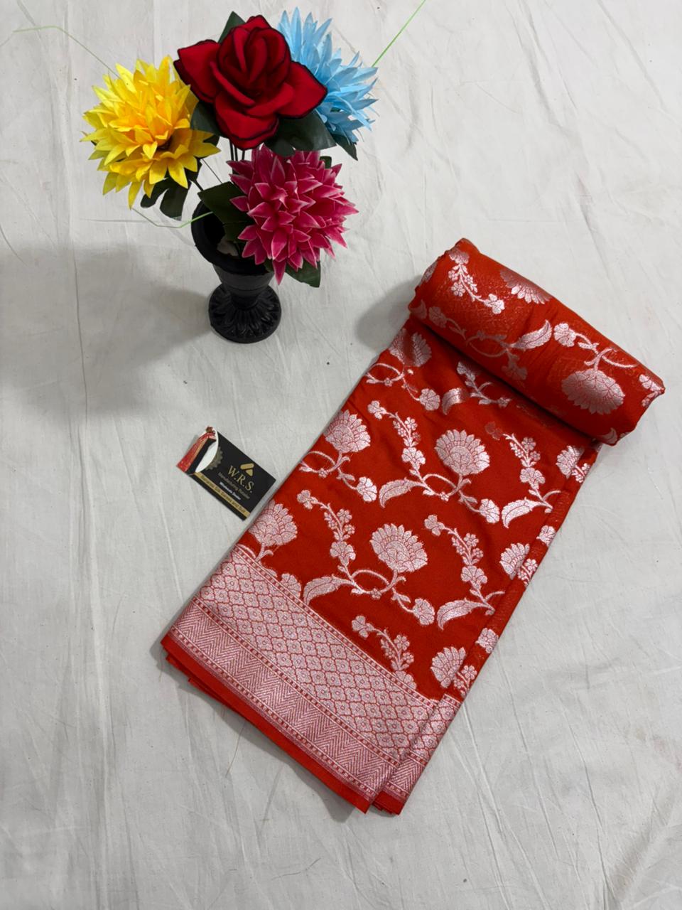 orange  jal katan georgette saree