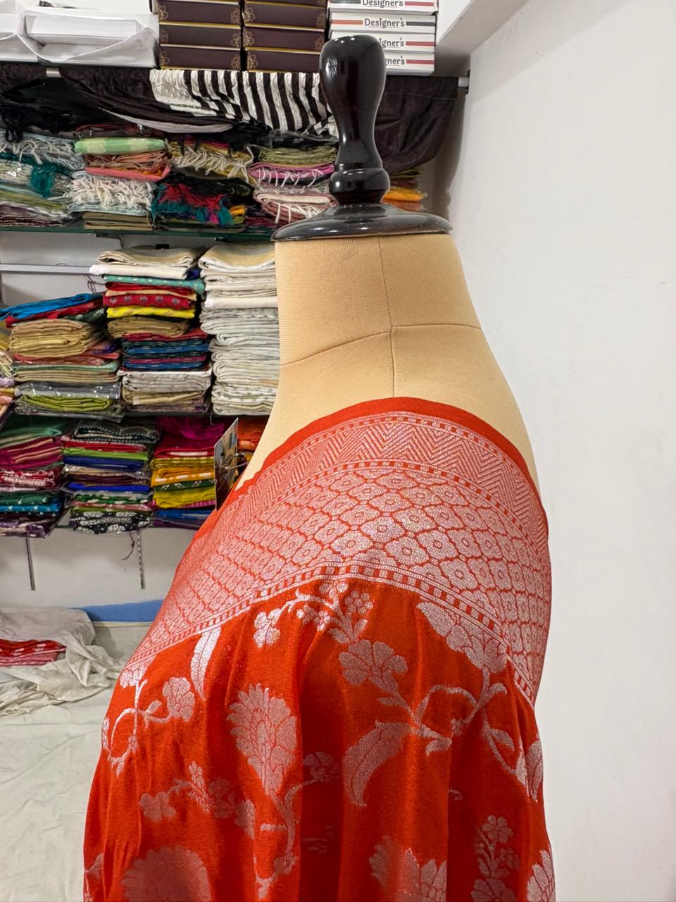 orange  jal katan georgette saree