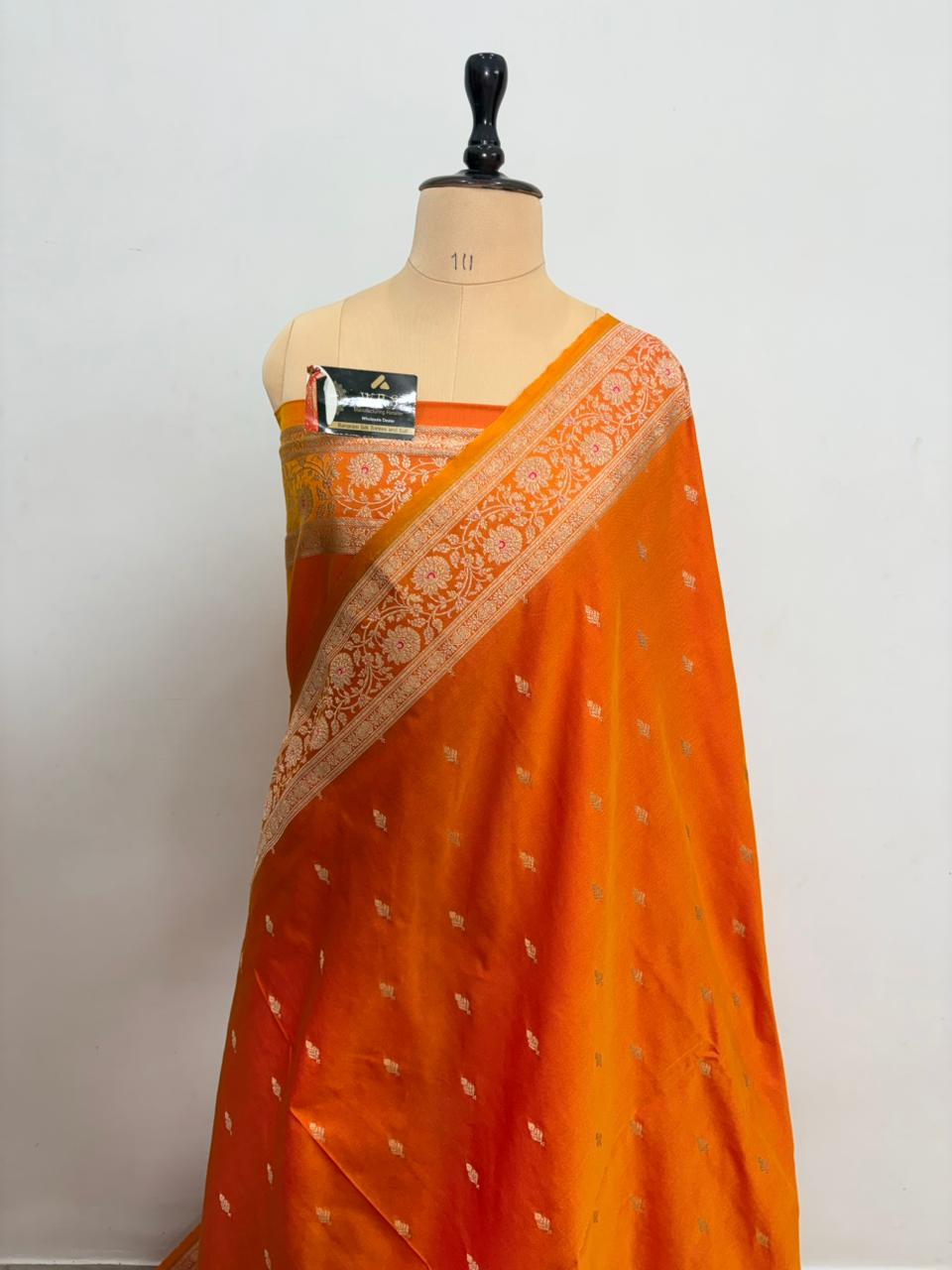 orange katan  banarasi silk saree