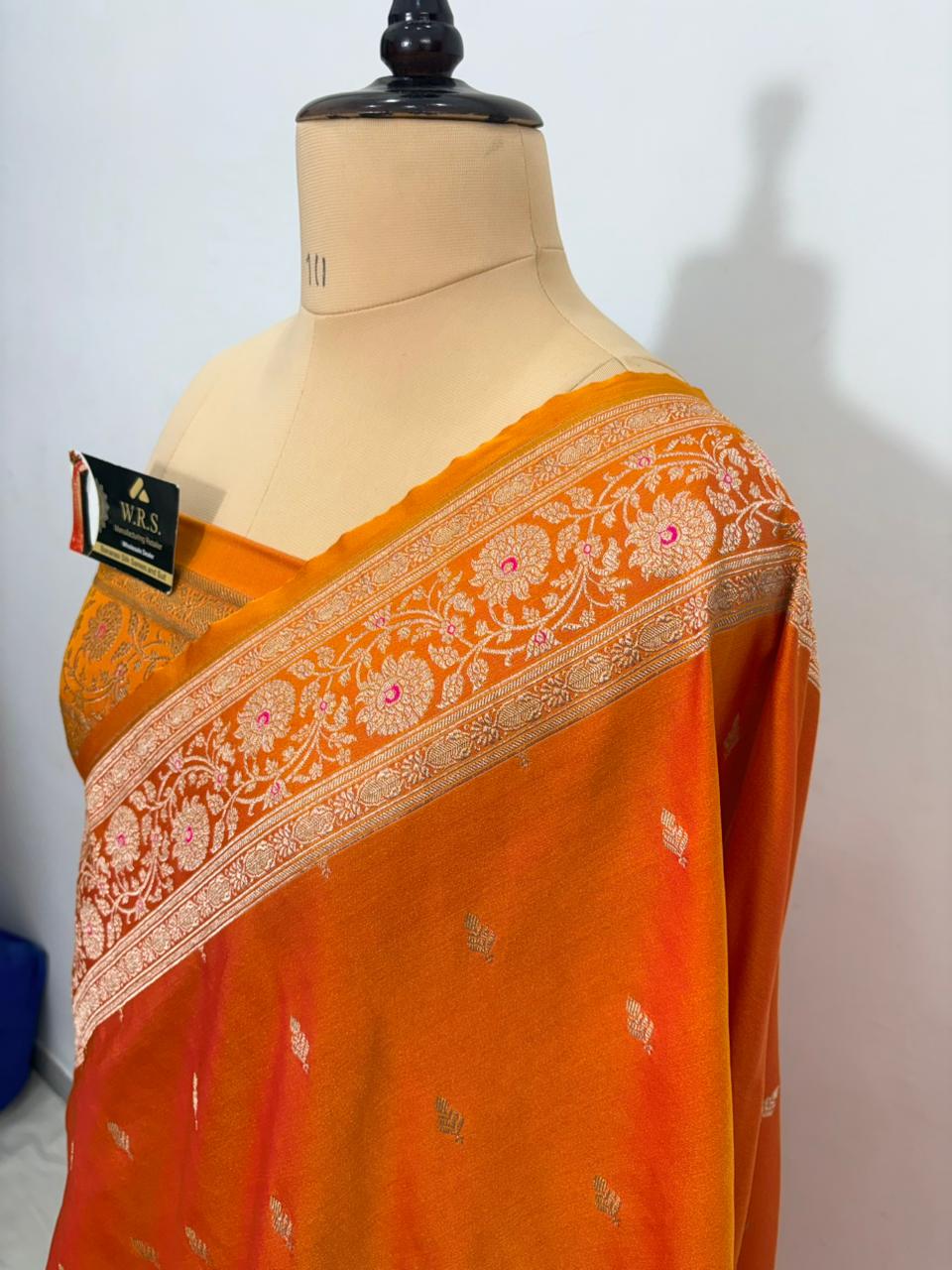 orange katan  banarasi silk saree