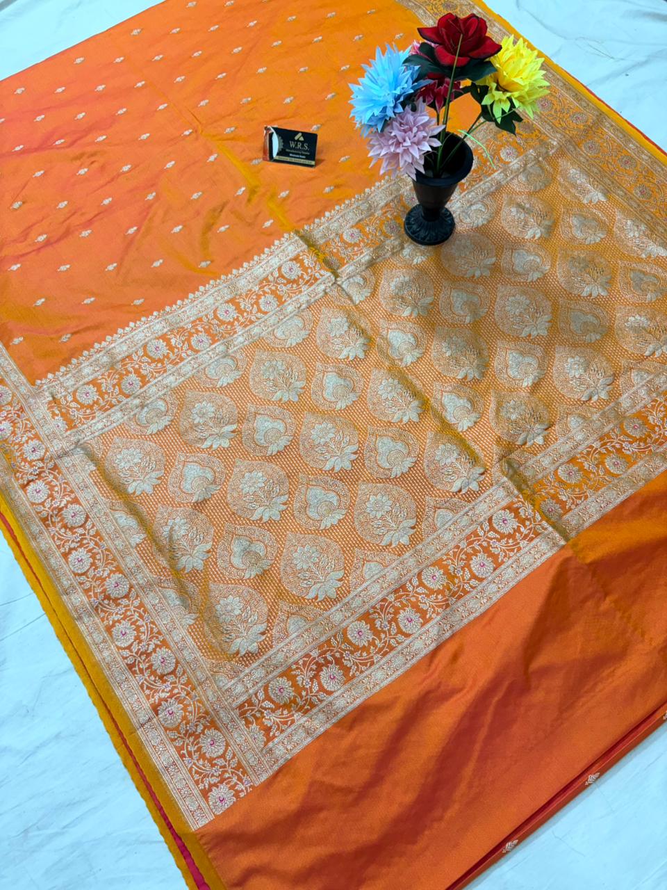 orange katan  banarasi silk saree