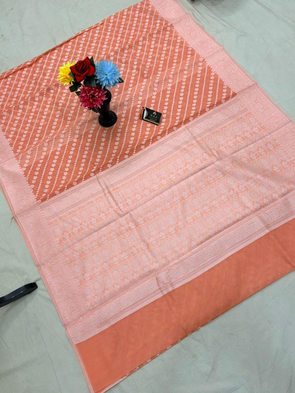 Peach cotton ada buti banarasi soft saree
