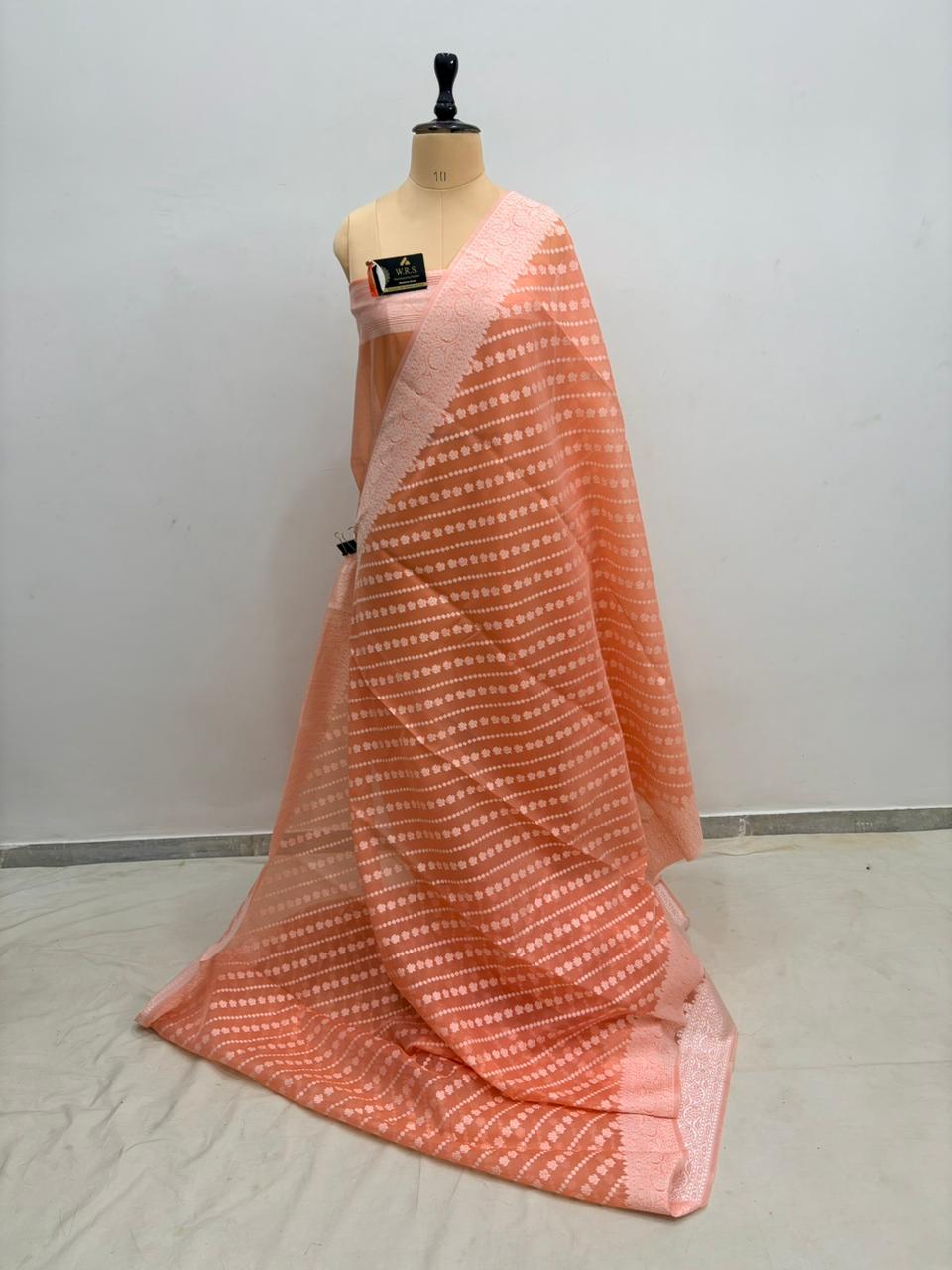 Peach cotton ada buti banarasi soft saree