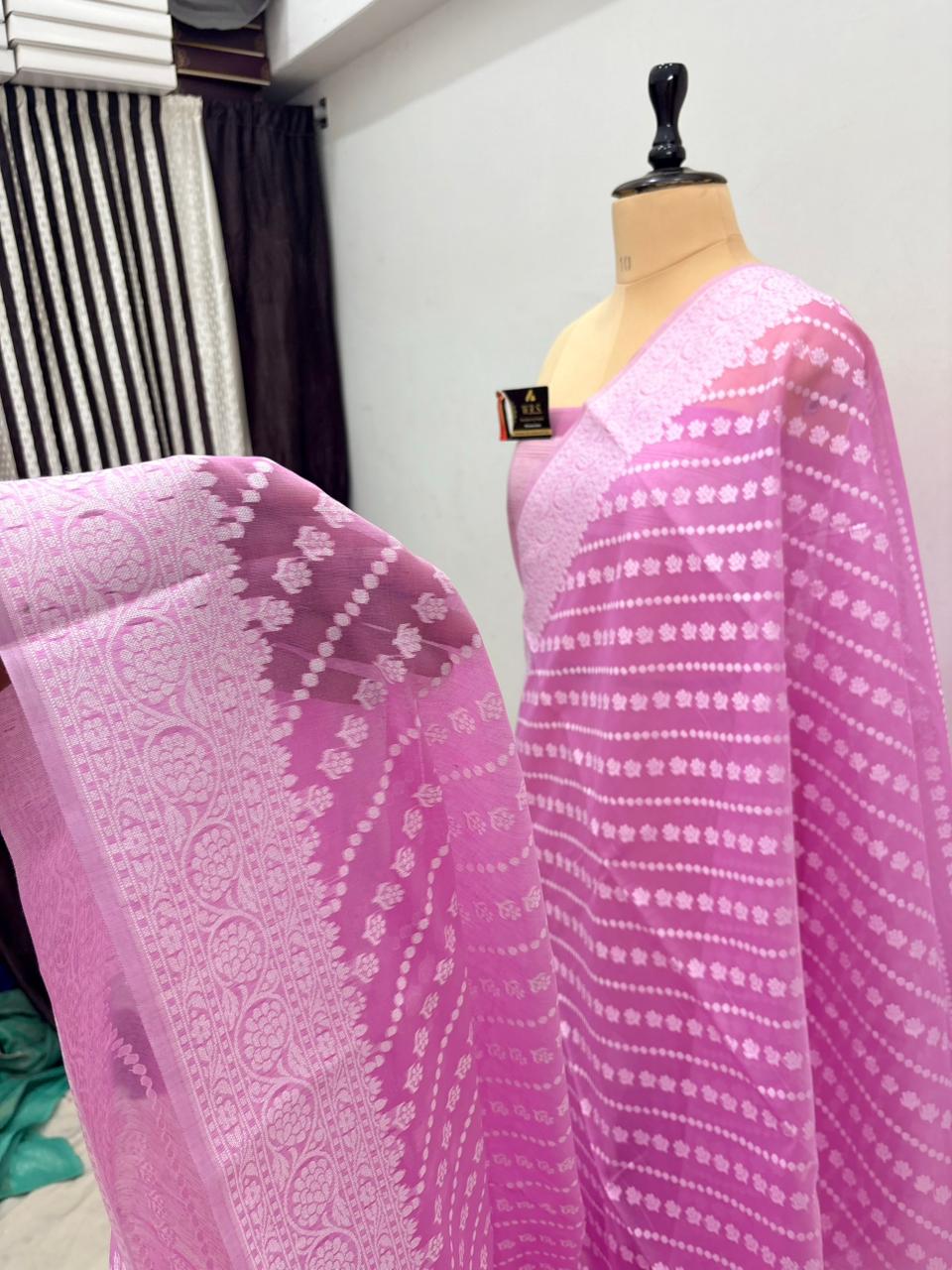 Pink cotton ada buti banarasi soft saree