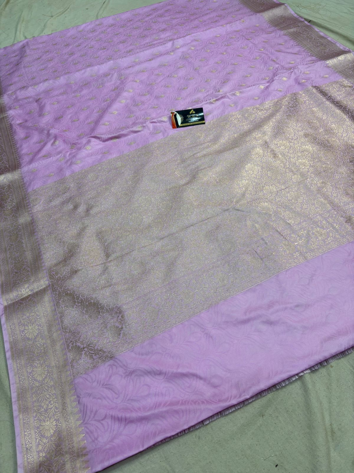 pink tussar banarasi silk saree water gold zari