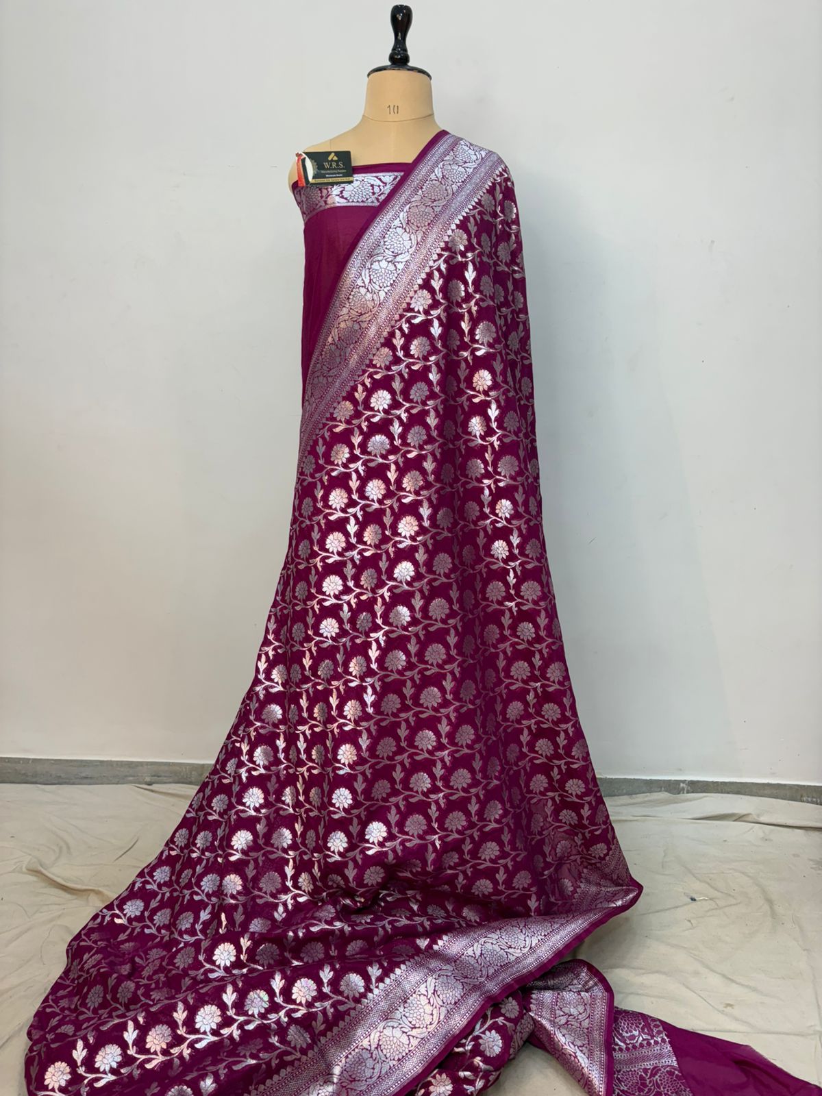 Purple katan banarasi silk saree silver zari jal kalna aanchal