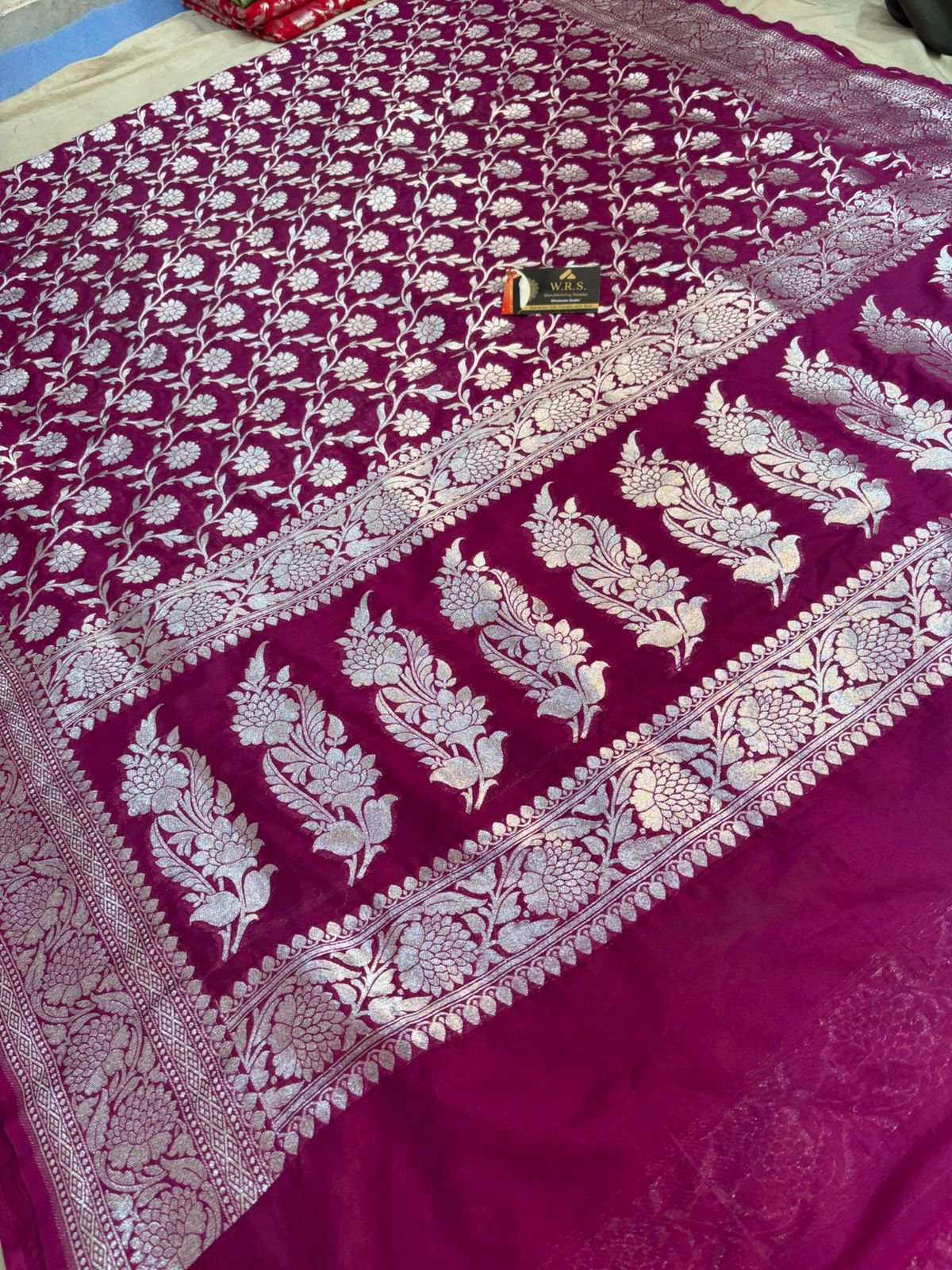 Purple katan banarasi silk saree silver zari jal kalna aanchal