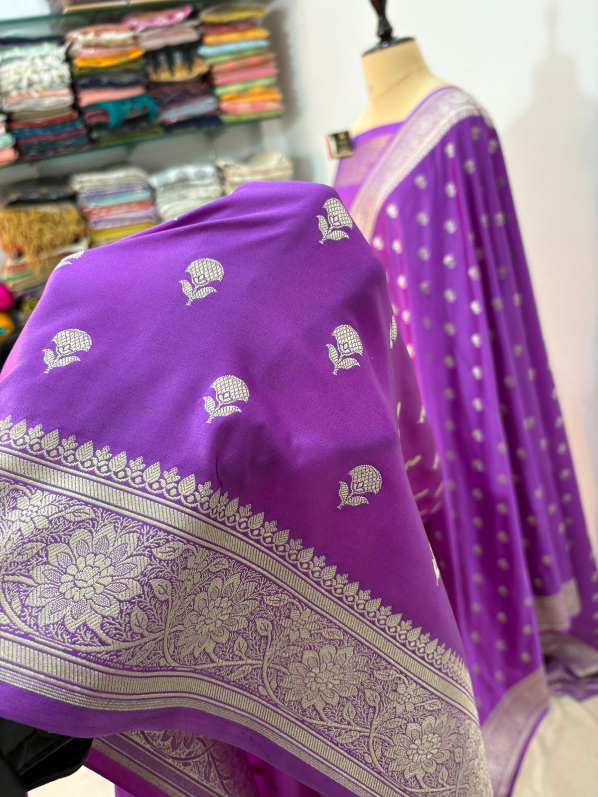 purple mushru banarasi soft saree