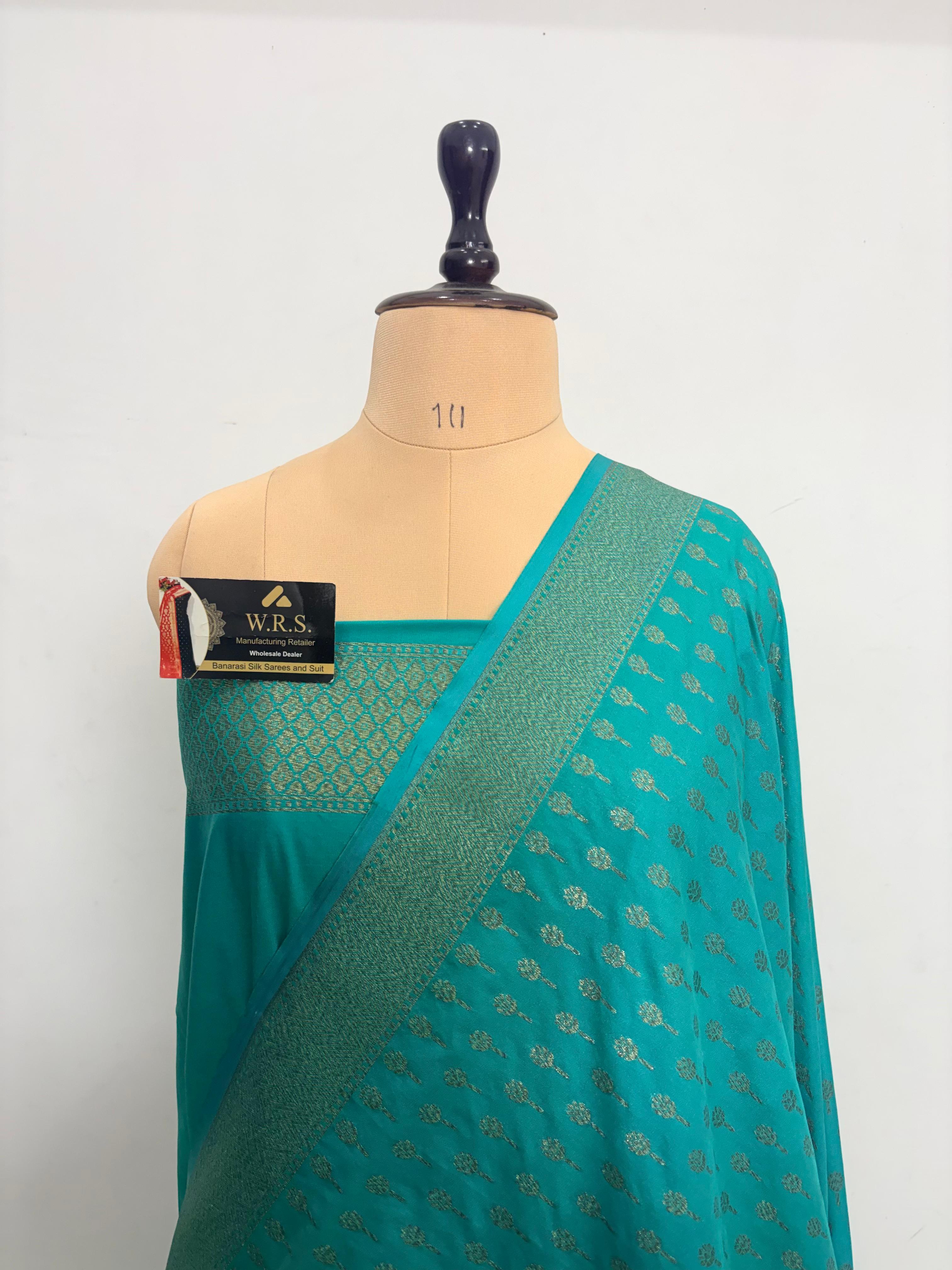 rama green buti katan georgette banarasi silk saree