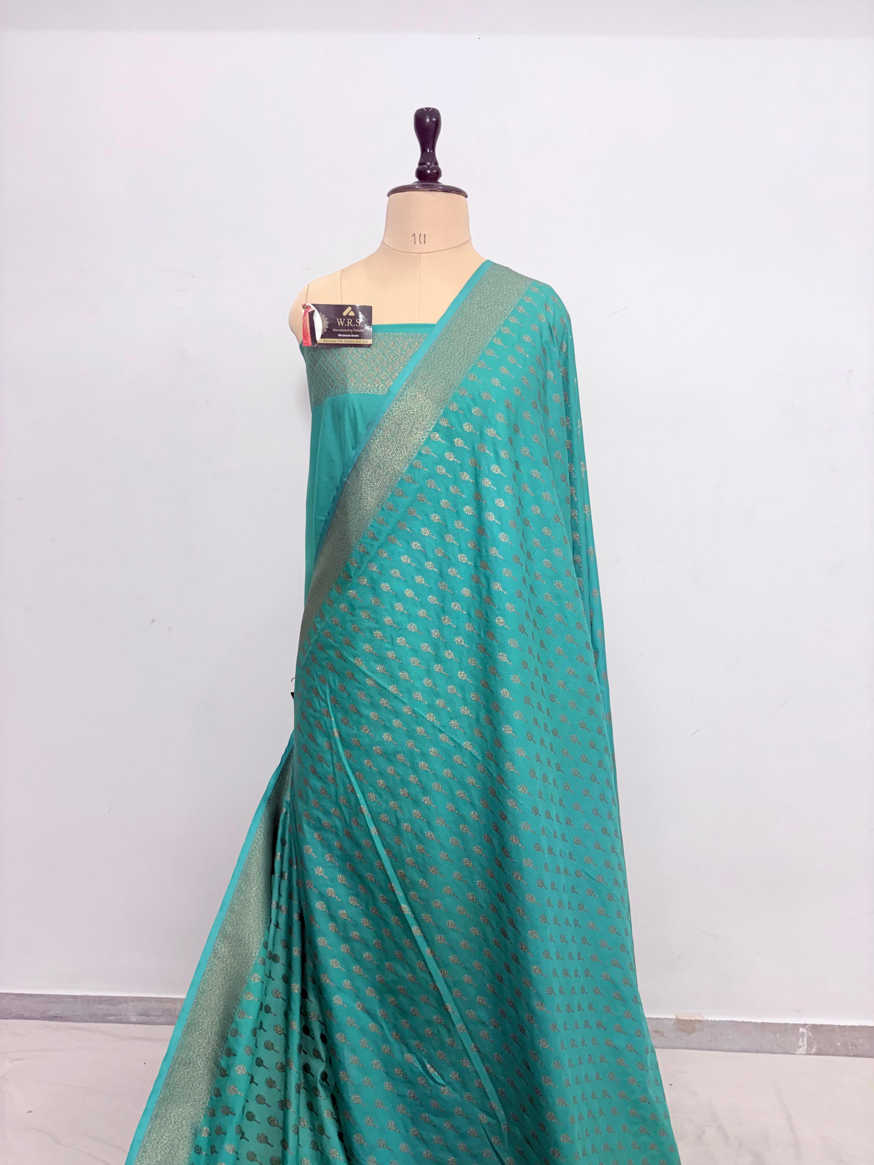 rama green buti katan georgette banarasi silk saree