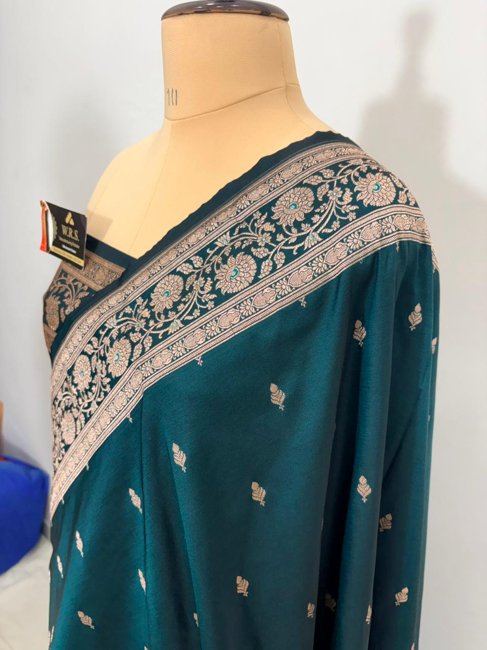 rama green katan buti banarasi silk saree