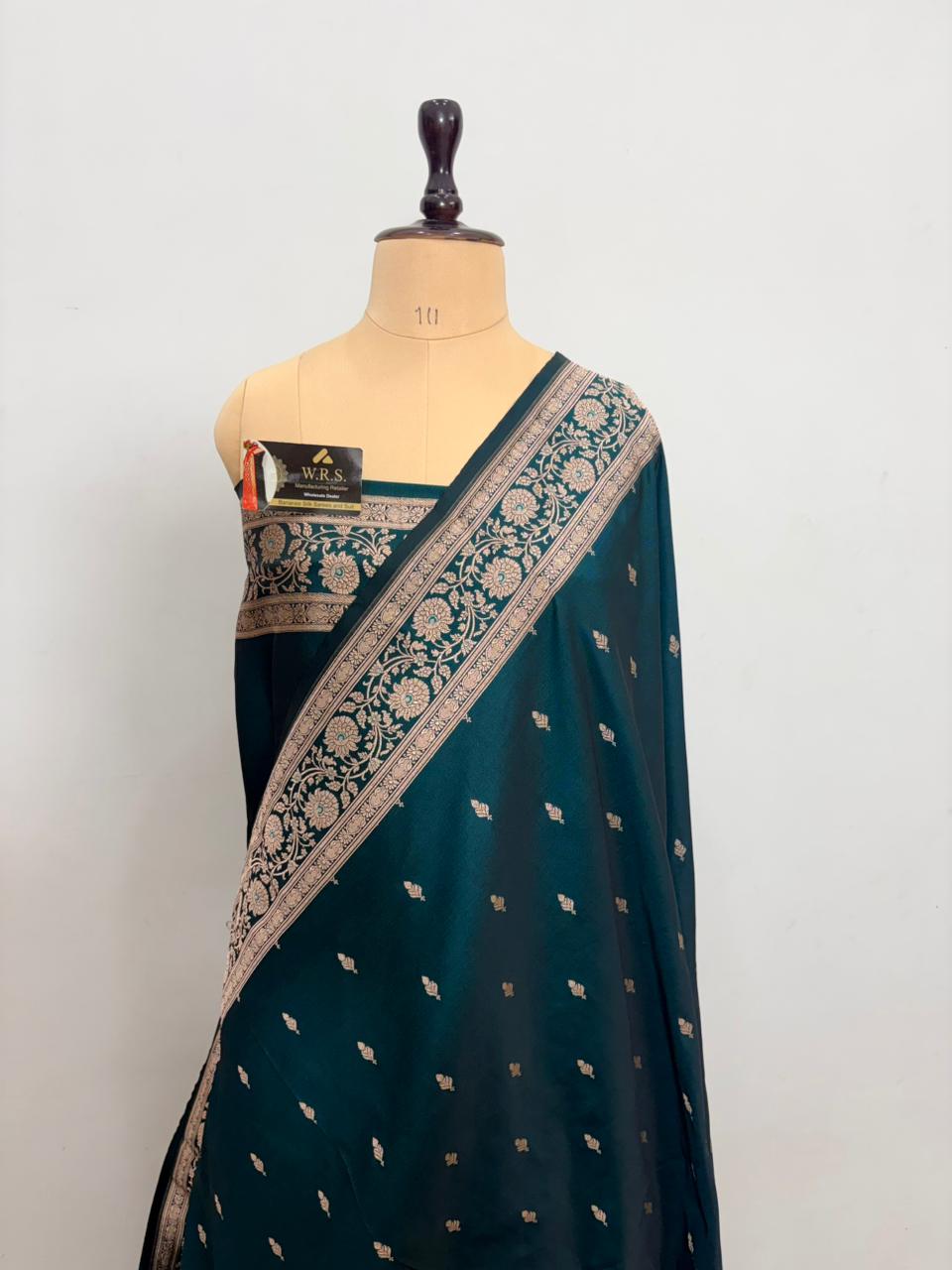 rama green katan buti banarasi silk saree