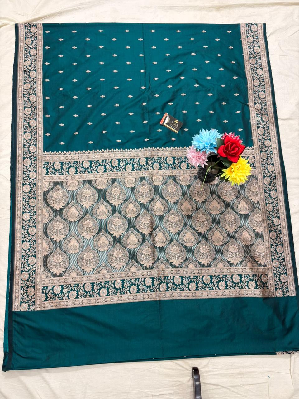 rama green katan buti banarasi silk saree