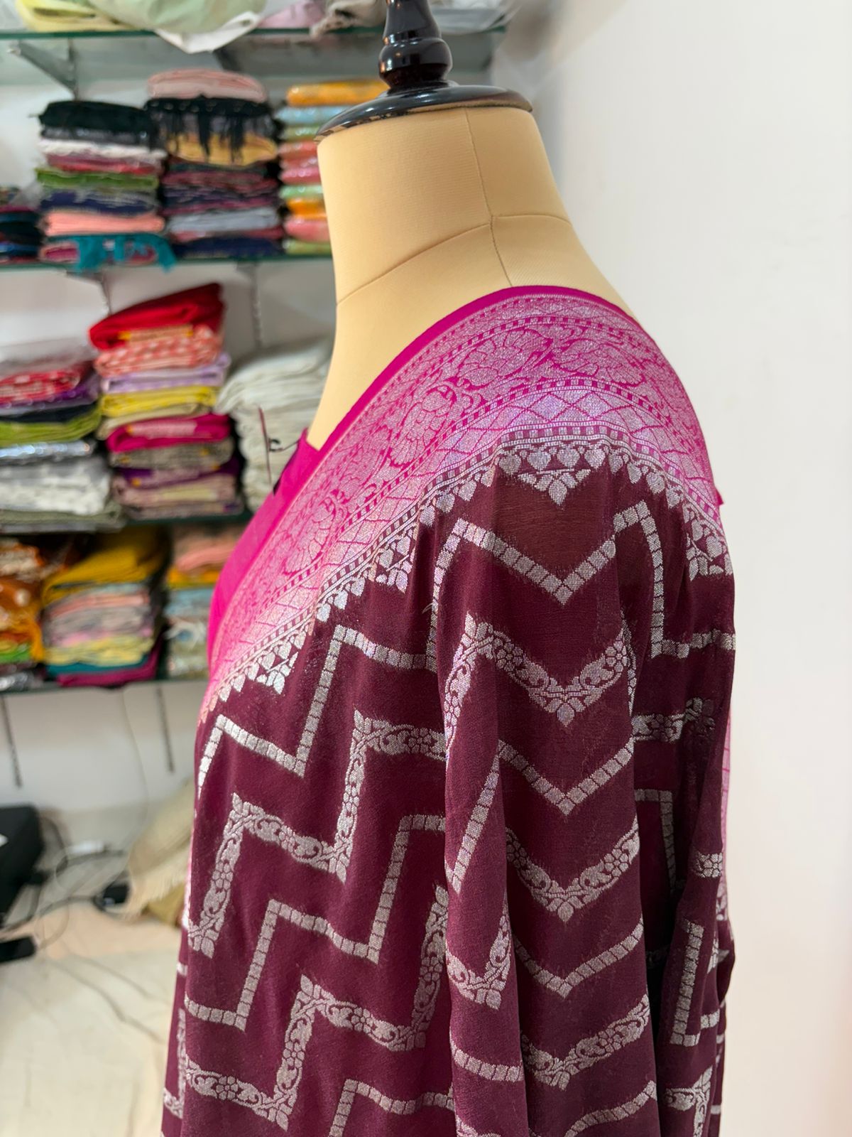 rani brown katan banarasi silk saree silver zari