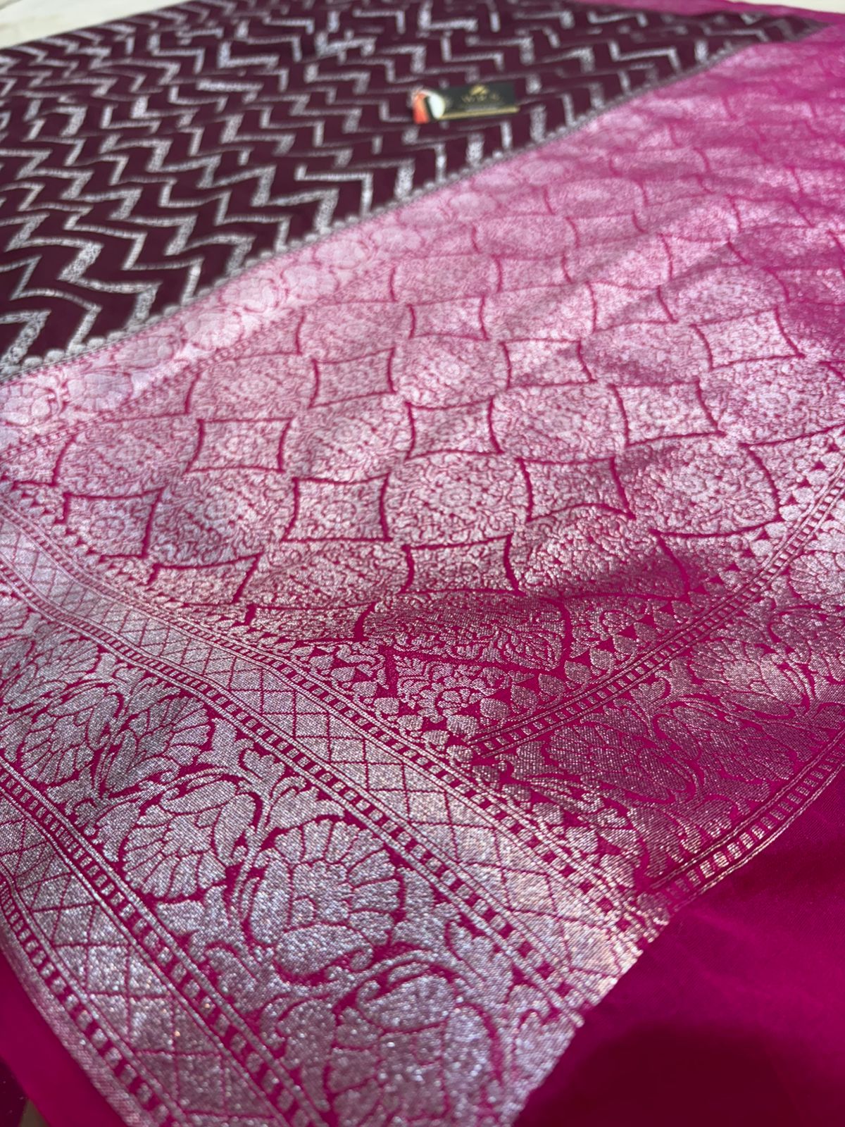 rani brown katan banarasi silk saree silver zari