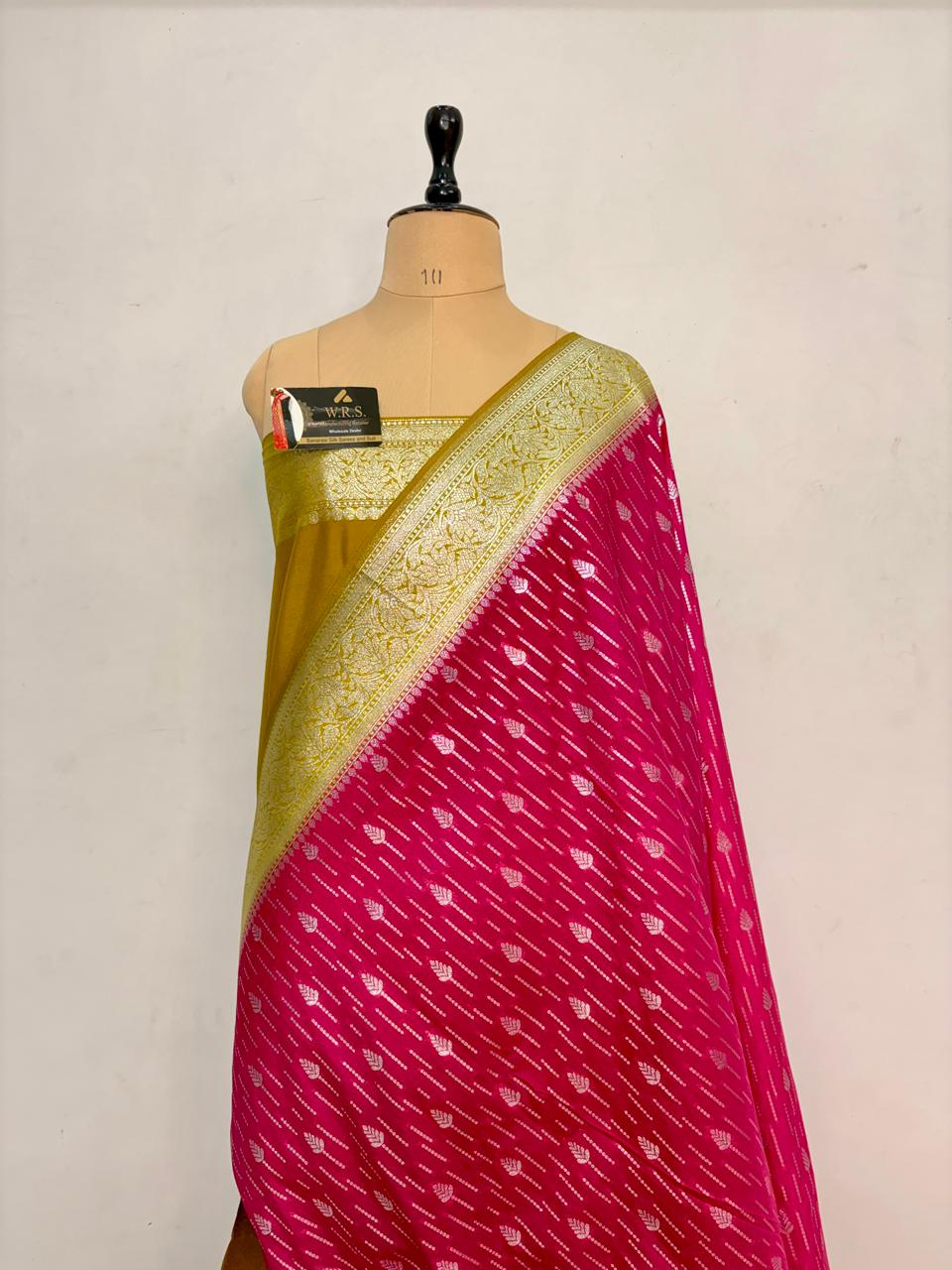 rani  musterd  Katan  georgette  banarasi  silk  saree