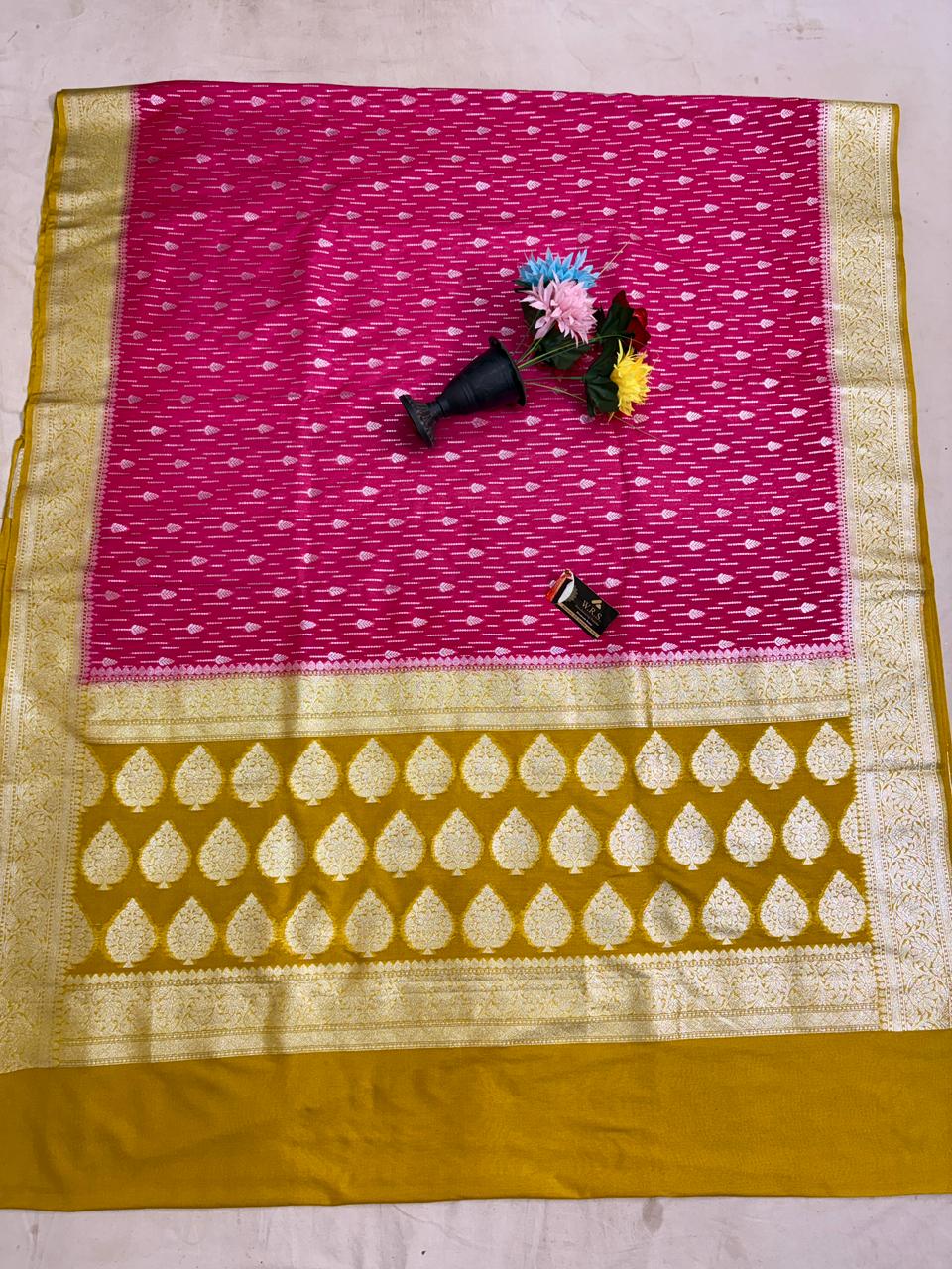 rani  musterd  Katan  georgette  banarasi  silk  saree