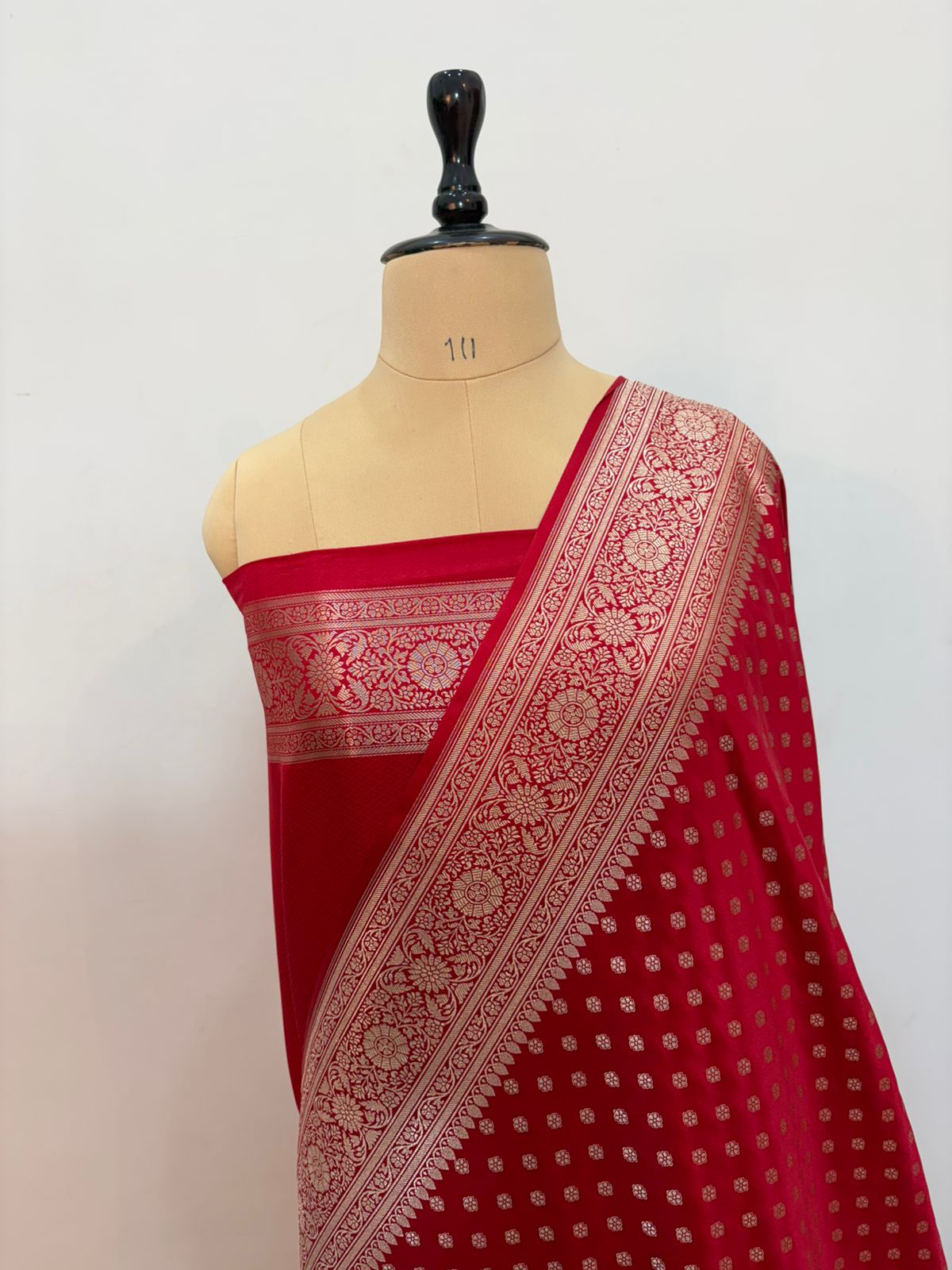 Red  banarasi mashru silk saree copper zari soft
