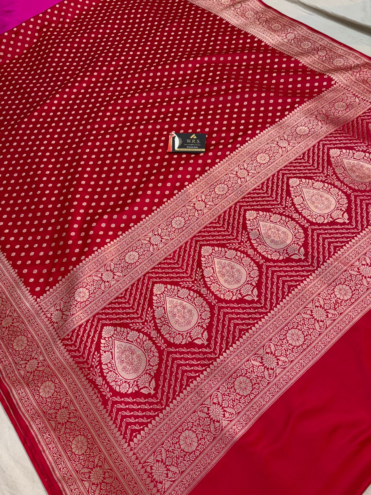 Red  banarasi mashru silk saree copper zari soft