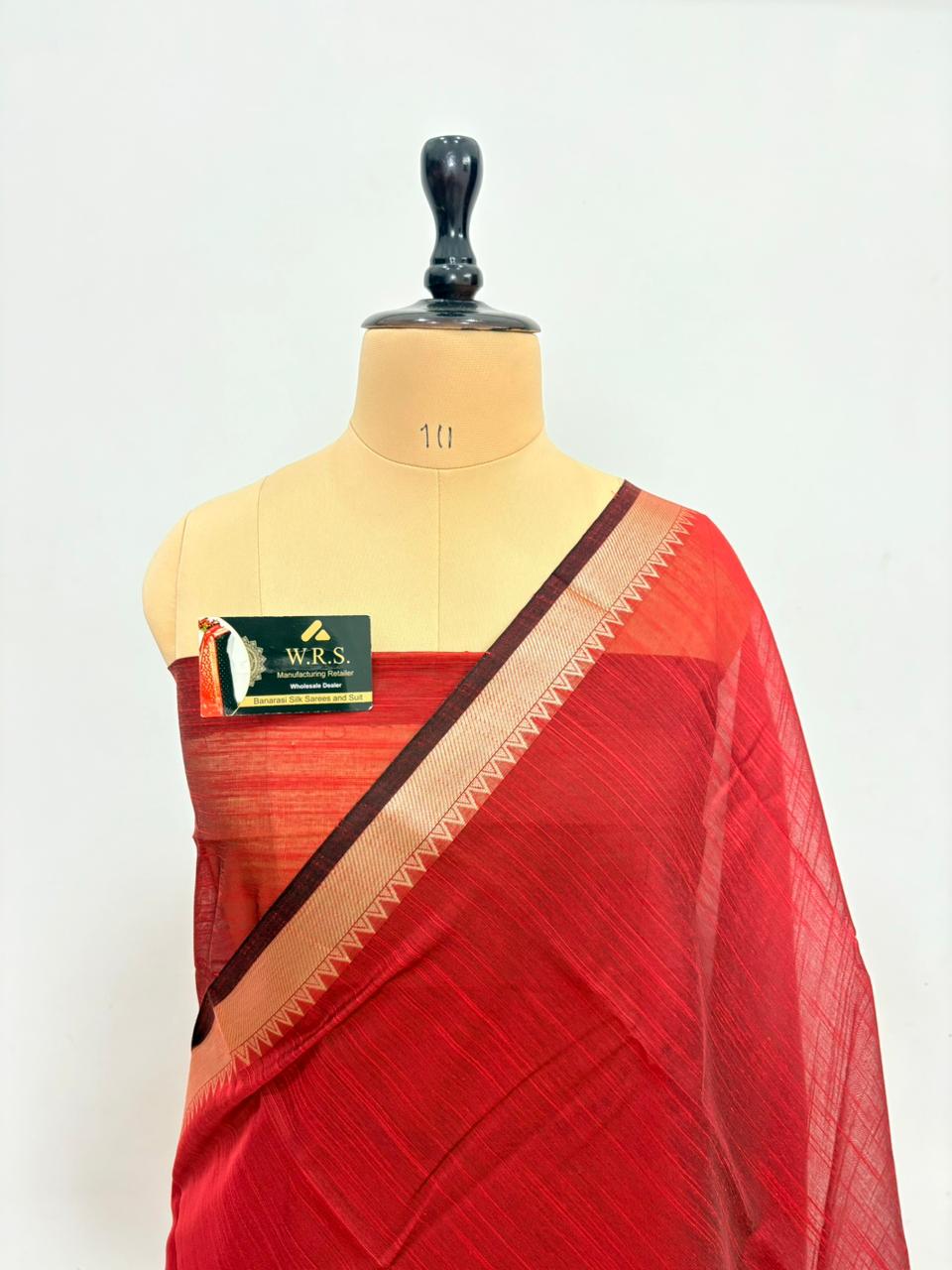 Red cotton banarasi silk saree