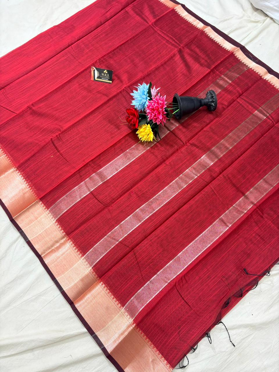 Red cotton banarasi silk saree