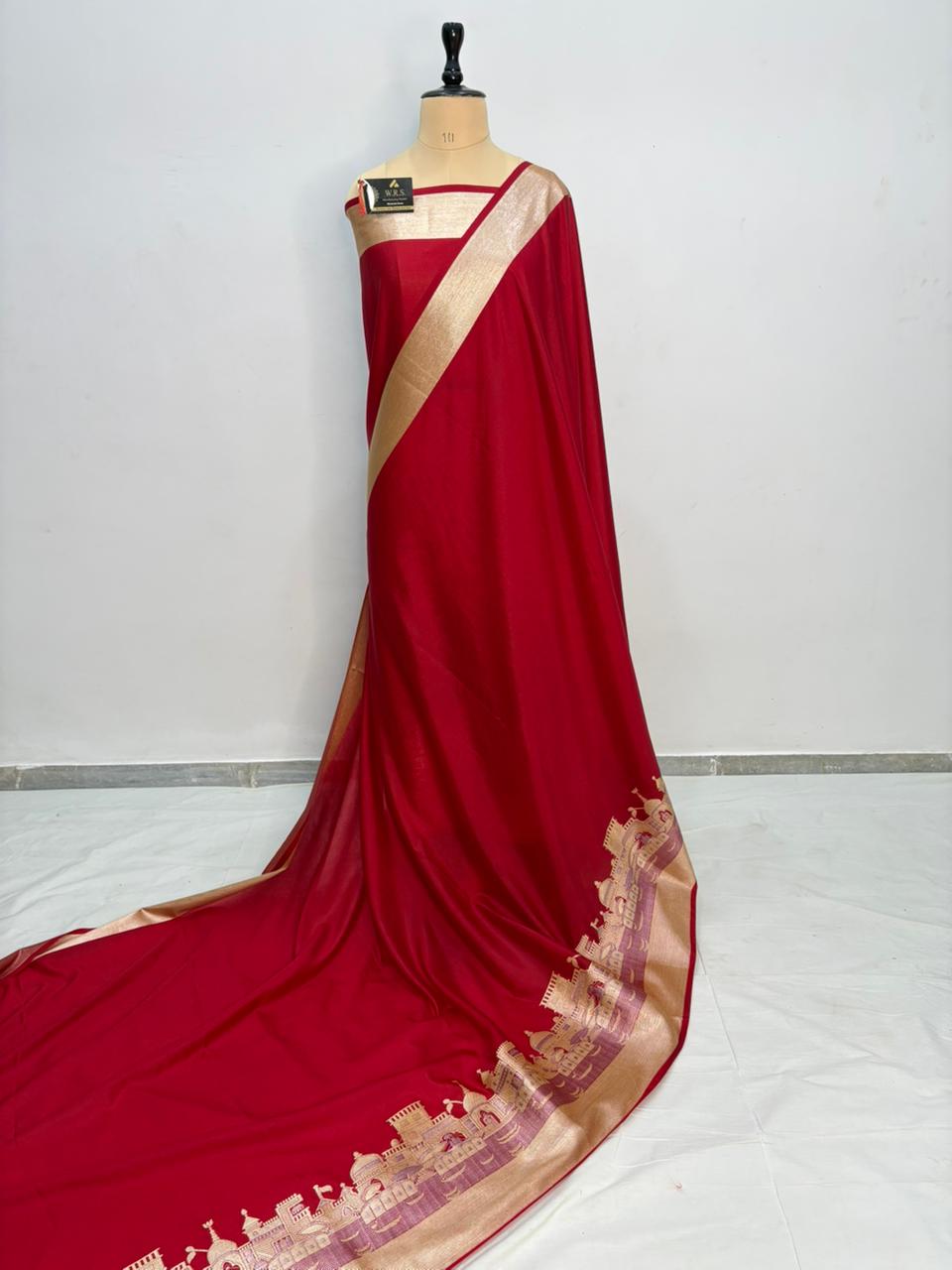 Red ghat katan silk shine  saree