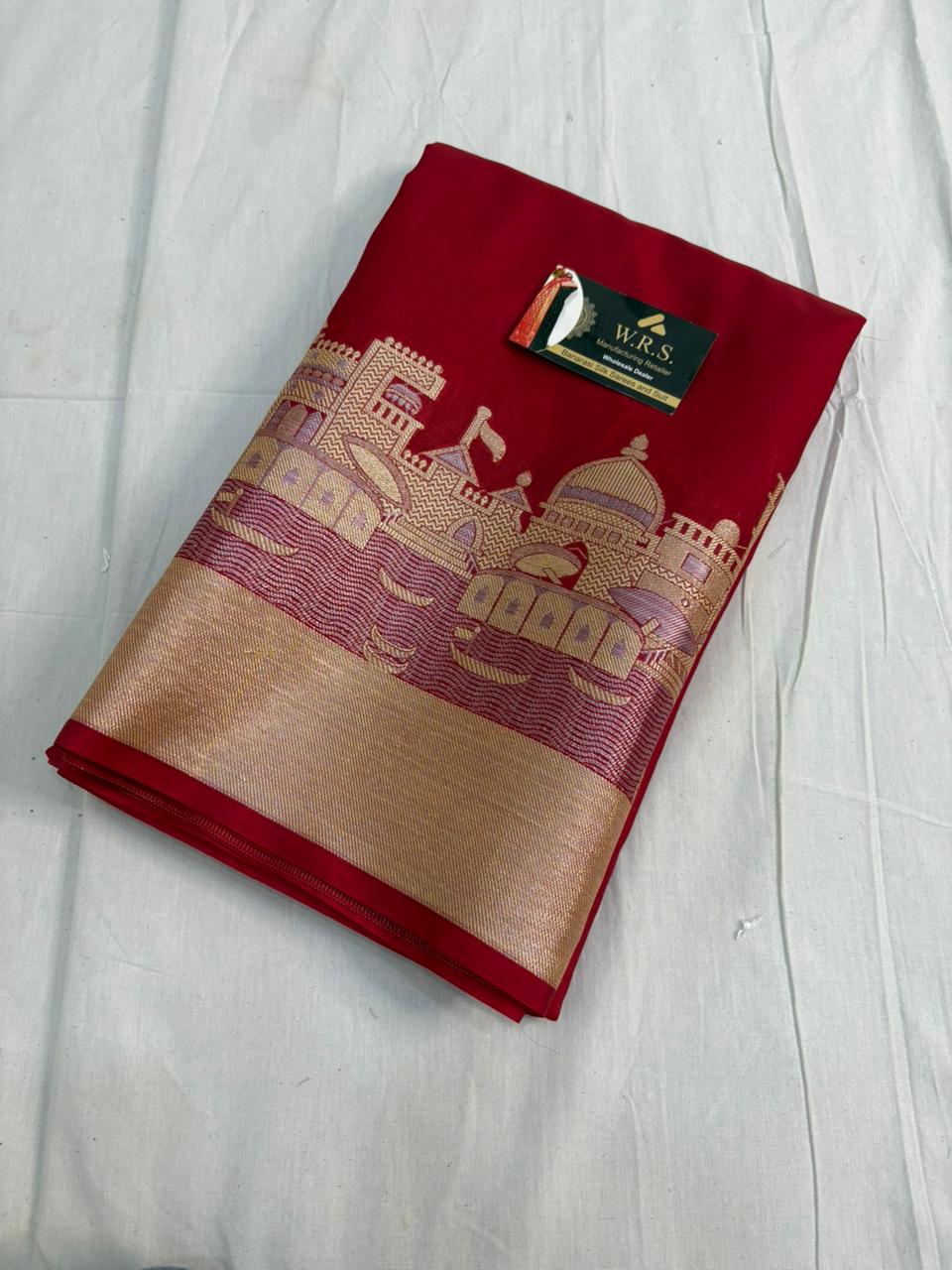 Red ghat katan silk shine  saree