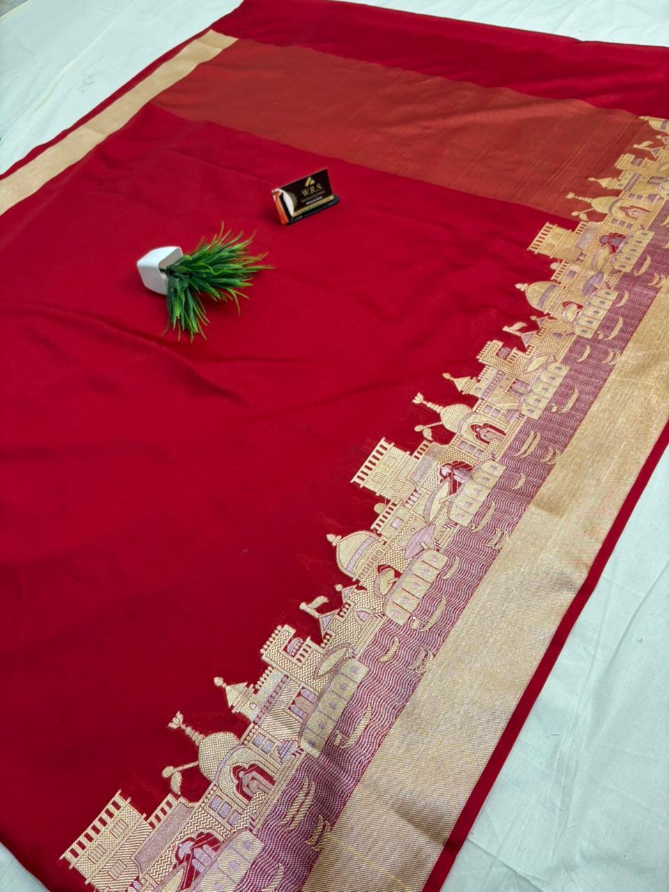 Red ghat katan silk shine  saree