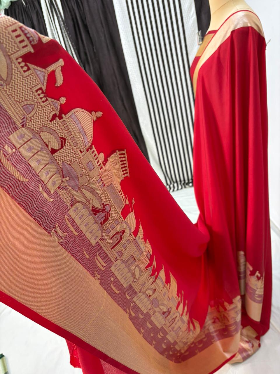 Red ghat katan silk shine  saree