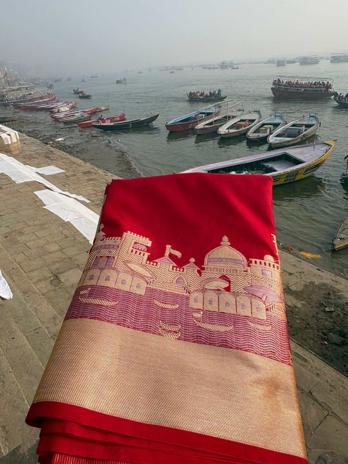 Red ghat katan silk shine  saree