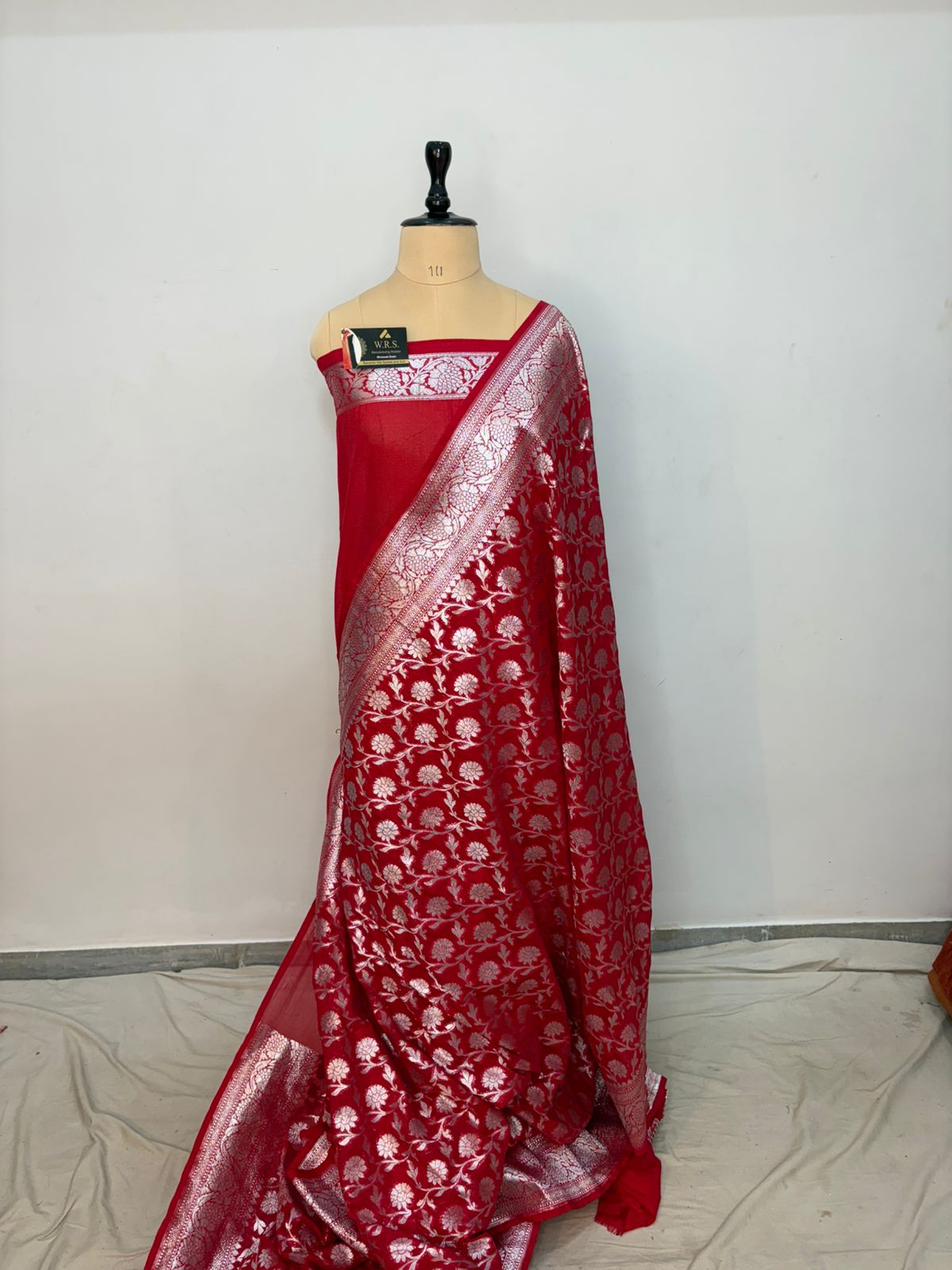 Red katan banarasi silk saree jal kalna aanchal silver zari