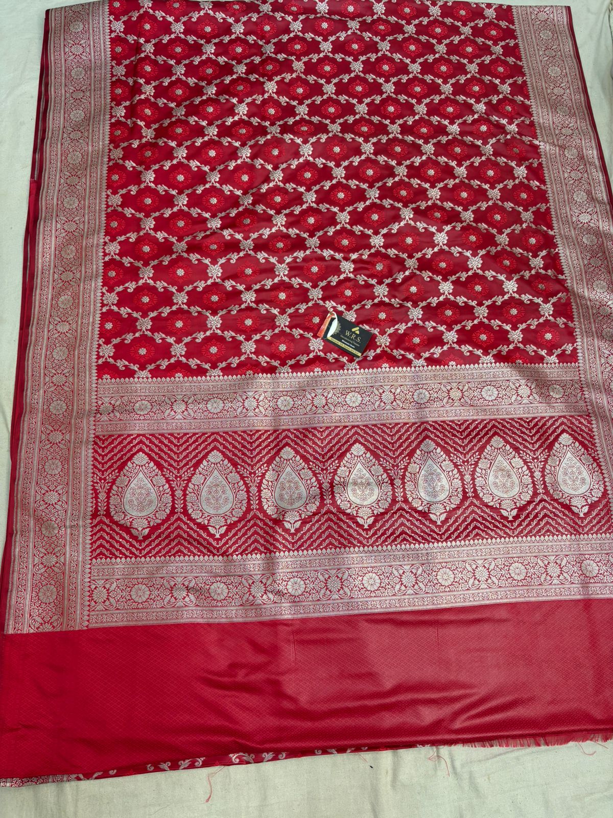 Red tanchhui jaal banarasi katan silk