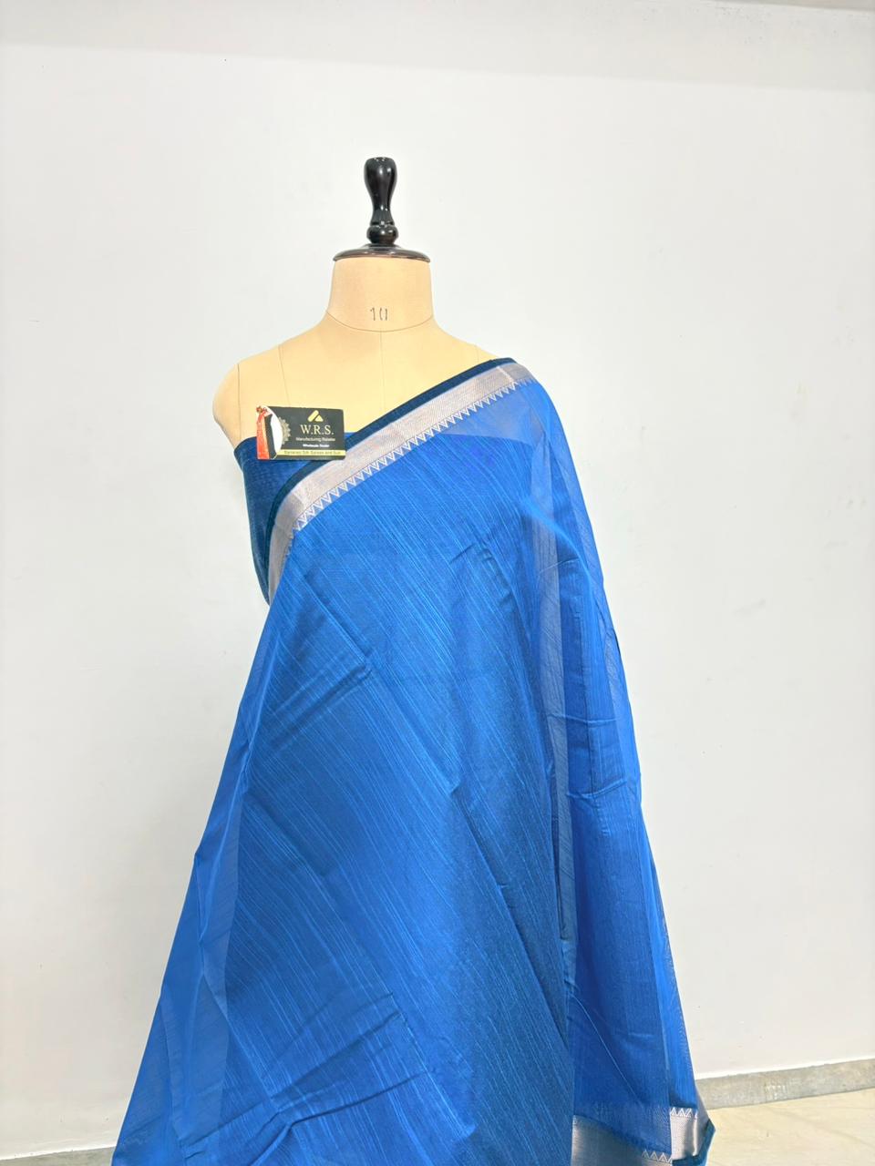 Royal blue cotton banarasi silk saree