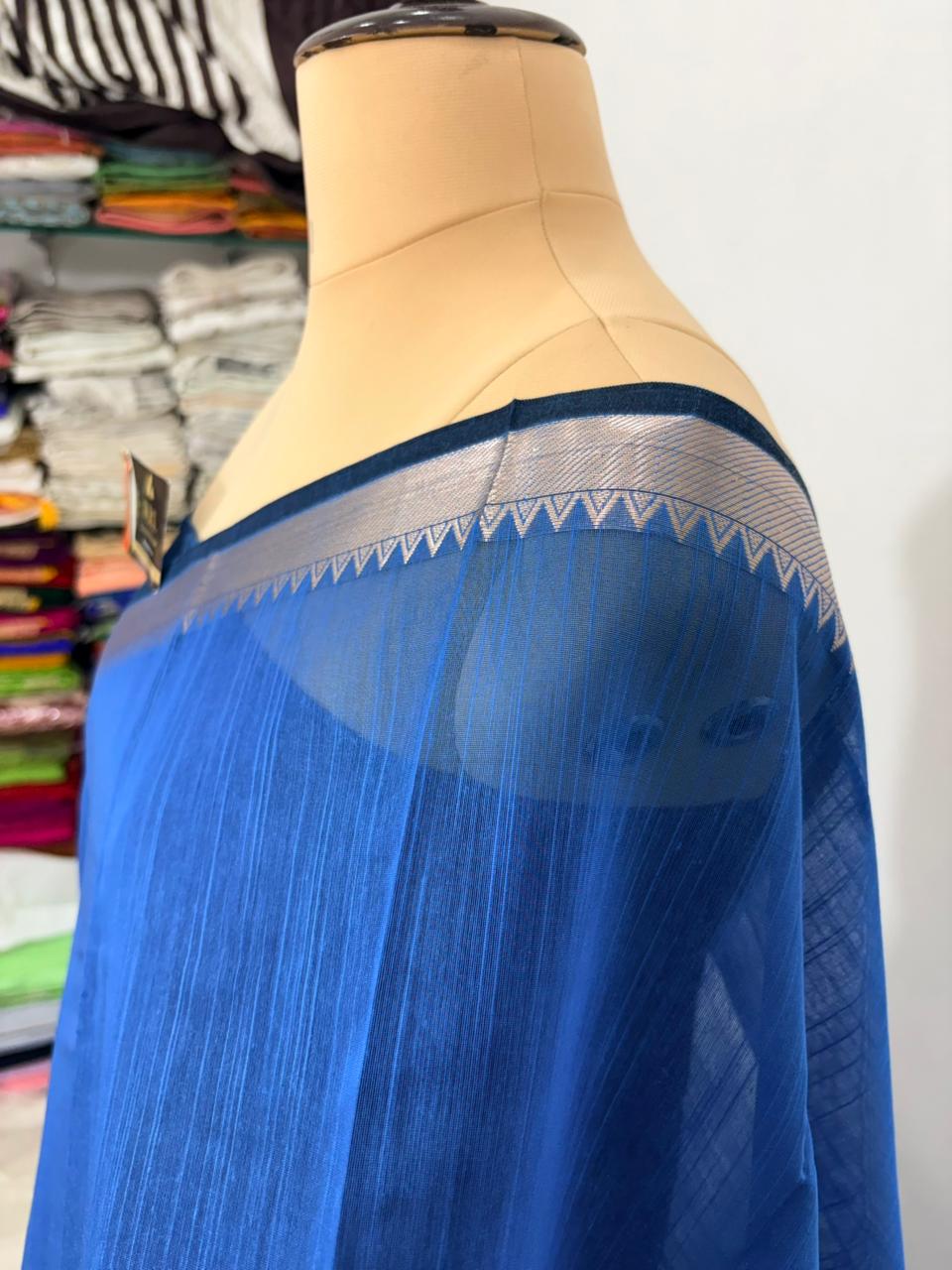 Royal blue cotton banarasi silk saree