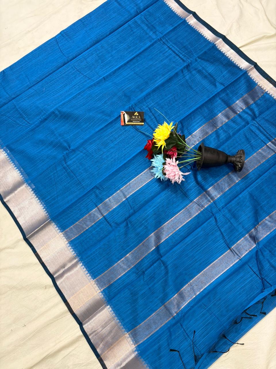 Royal blue cotton banarasi silk saree